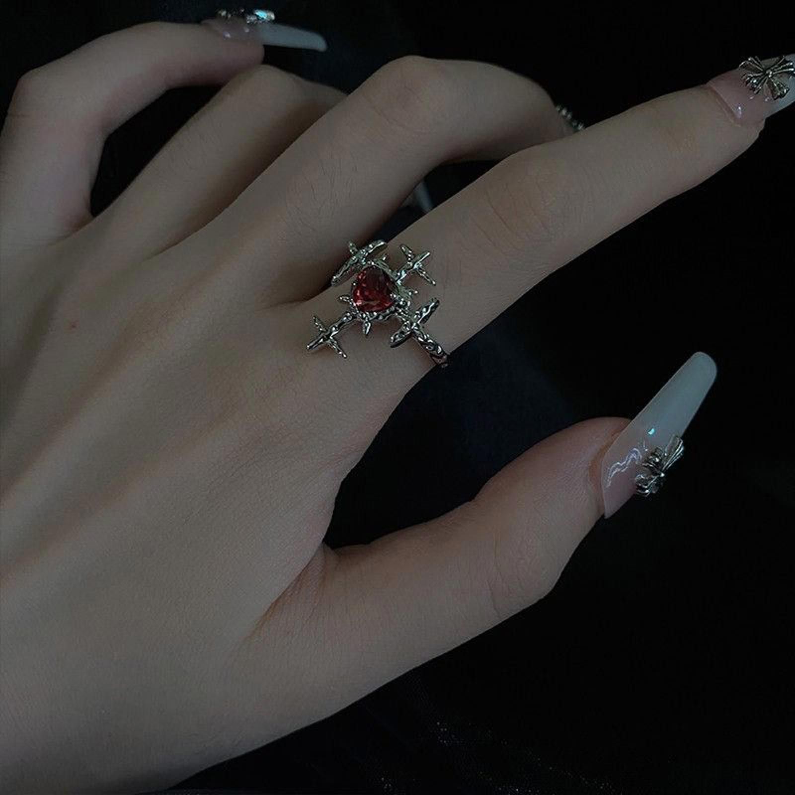 Jewelry Cross Red Crystal Gemstone Ring Size ONE SIZE - 3 Thumbnail