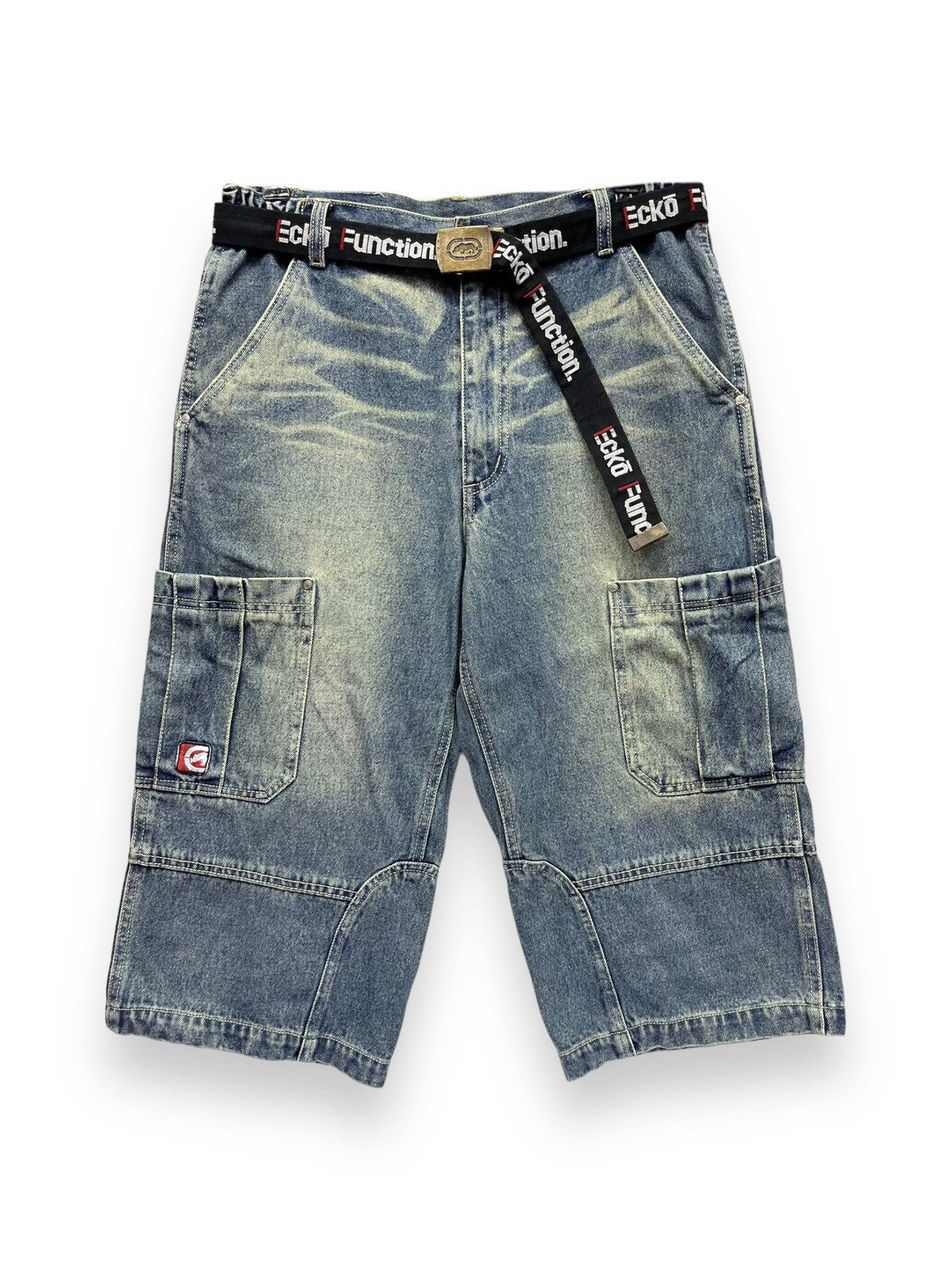 Ecko Unltd. 🔥Vintage ECKO Hip-Hop Skate Denim Cargo Shorts With Belt Size US 30 / EU 46 - 2 Thumbnail