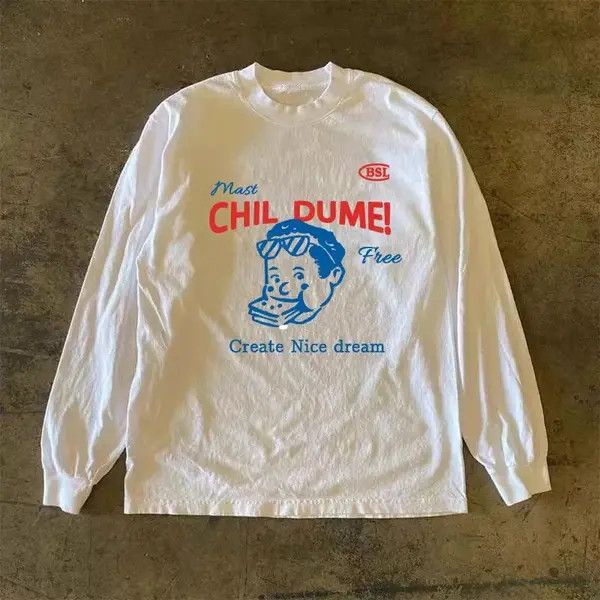 VIBE White casual street trend boy printed long-sleeved t-shirt Size US L / EU 52-54 / 3 - 1 Thumbnail