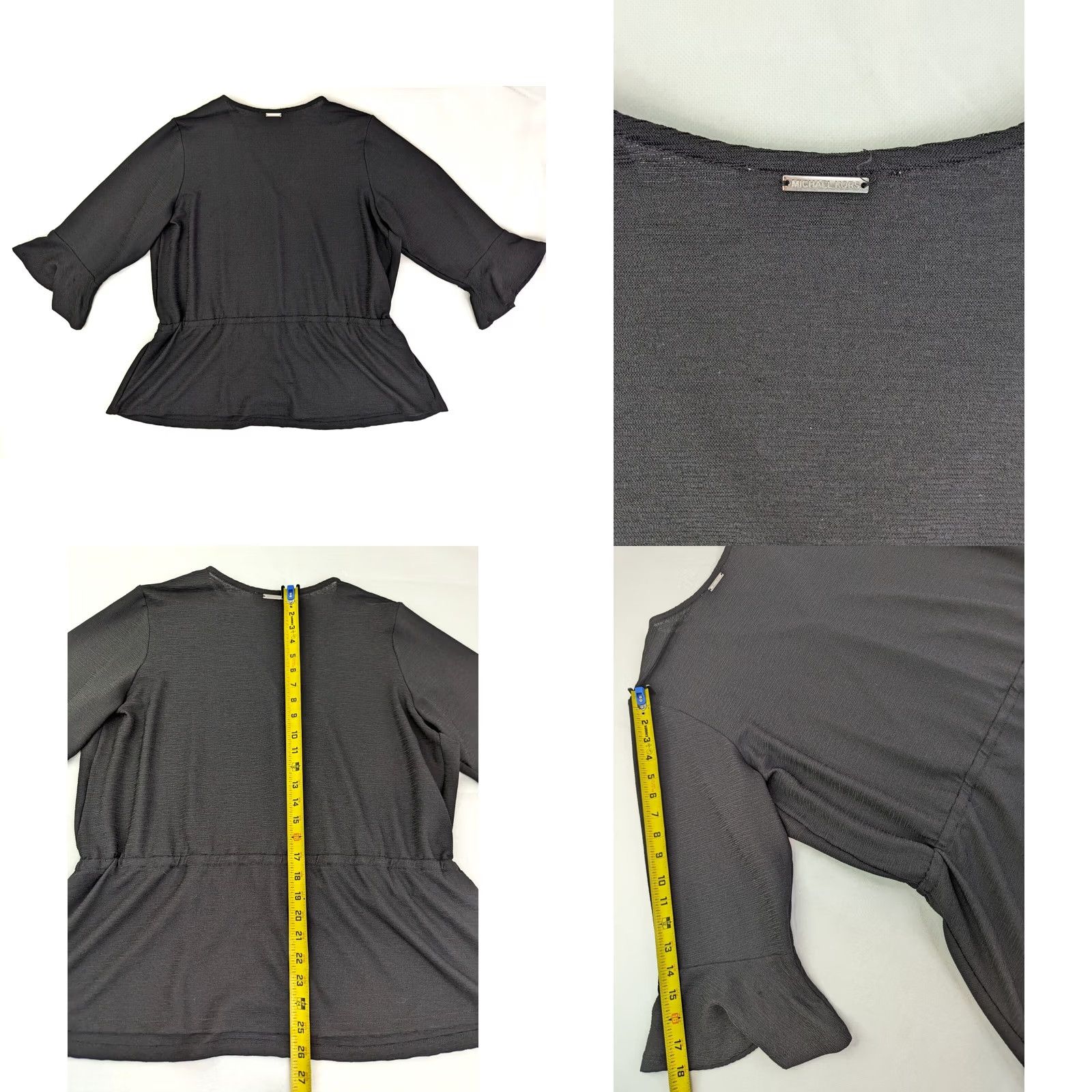 Michael Kors Michael Kors Shirt XL Black V-Neck 3/4 Sleeve Peplum Women Relaxed" Size XL / US 12-14 / IT 48-50 - 8 Thumbnail