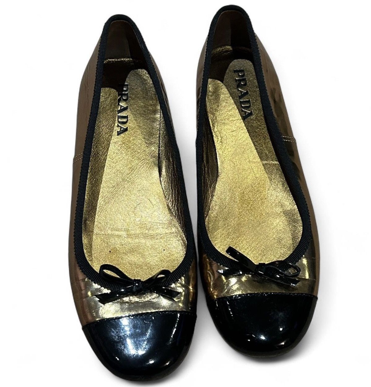 Prada Prada Gold And Black Ballet Flats Size US 5.5 / IT 35.5 - 1 Thumbnail