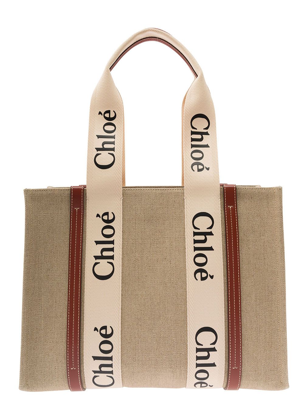 Chloe 'Woody' Beige Medium Handbag with Logo Lettering on the Front in Linen for Women Size ONE SIZE - 1 Thumbnail