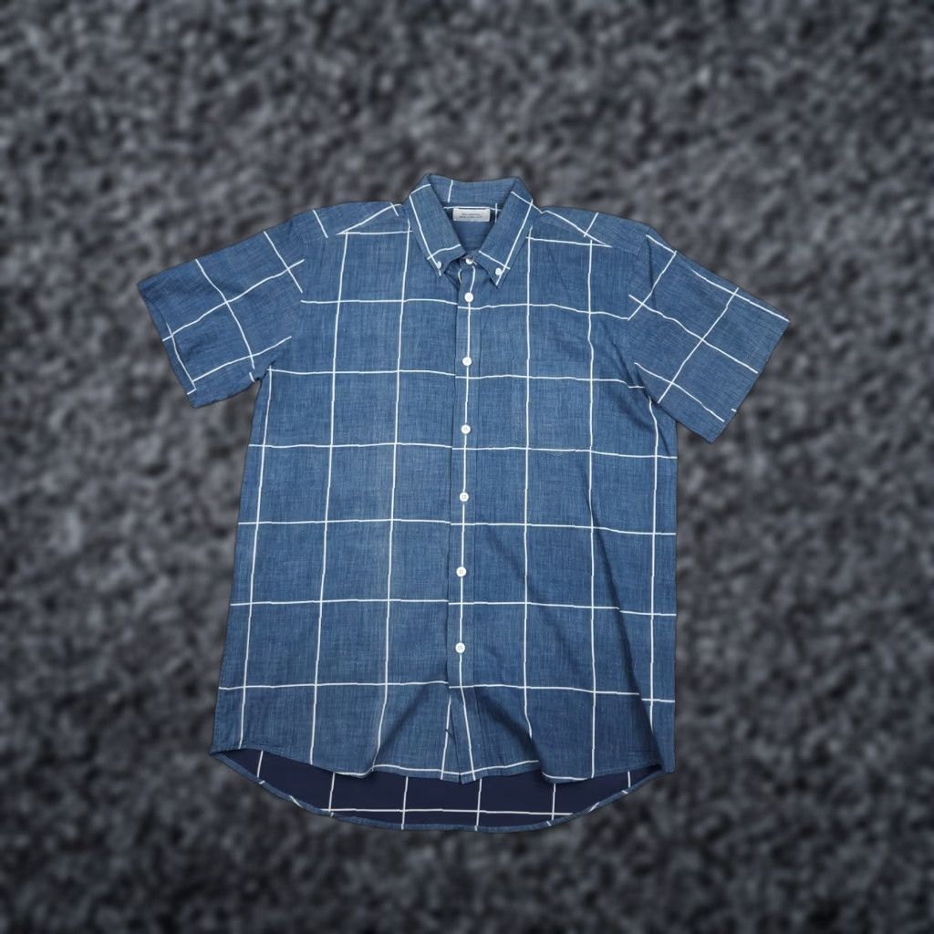 Saturdays NYC Shirt Men’s Large Blue Plaid Short Sleeve Button-Up Oxford Button-Down Collar Oxford Shirt Casual