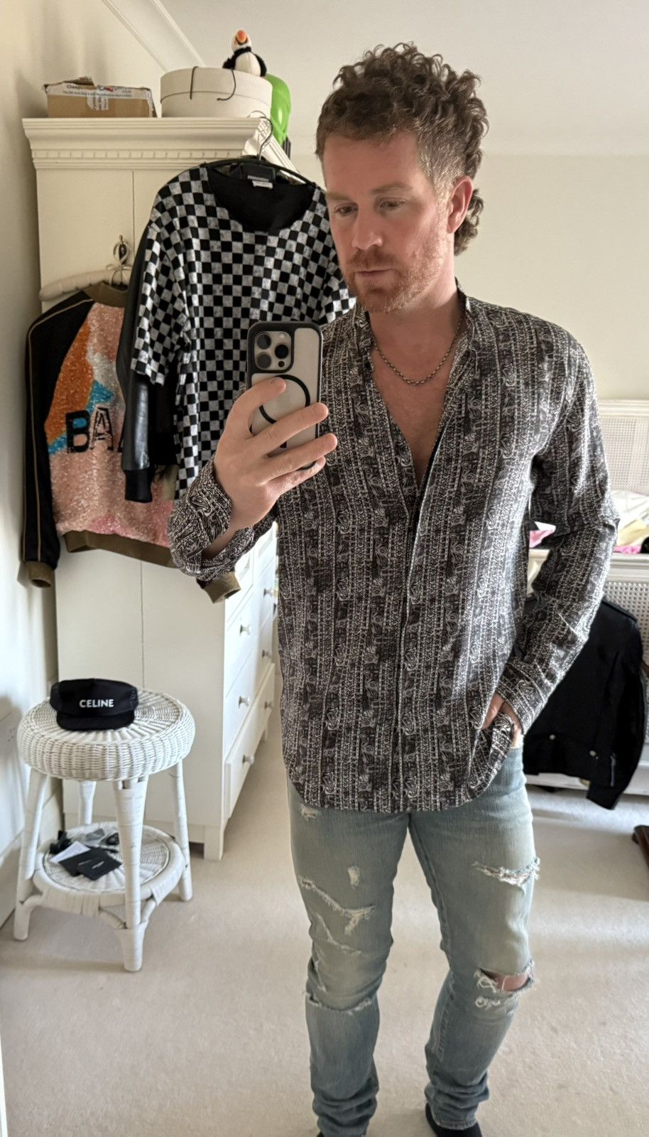 Saint Laurent Paris SS18 Saint Laurent silk henley clover shirt floral paisley Size US L / EU 52-54 / 3 - 2 Thumbnail