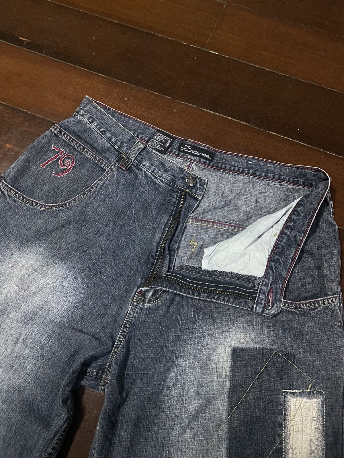 Designer × JNCO FIRE 🔥 NO BOUNDARIES WIDE LEG PATCH WORKS BELL BOTTOM Size US 36 / EU 52 - 17 Thumbnail