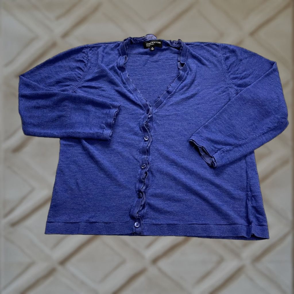Jones New York Jones New York Cardigan Women XL Blue Knit Raglan Sleeve Button Down Solid Breathable Stretch Casual Travel Size XL / US 12-14 / IT 48-50 - 1 Thumbnail