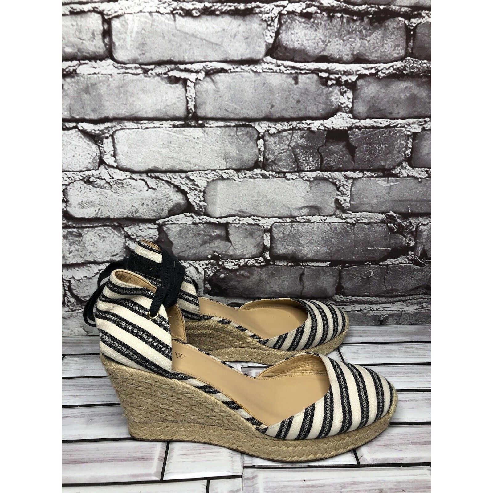 J.Crew J.CREW Eloise Blue Striped Fabric Espadrilles Wedge Ankle Wr Size US 7.5 / IT 37.5 - 15 Thumbnail