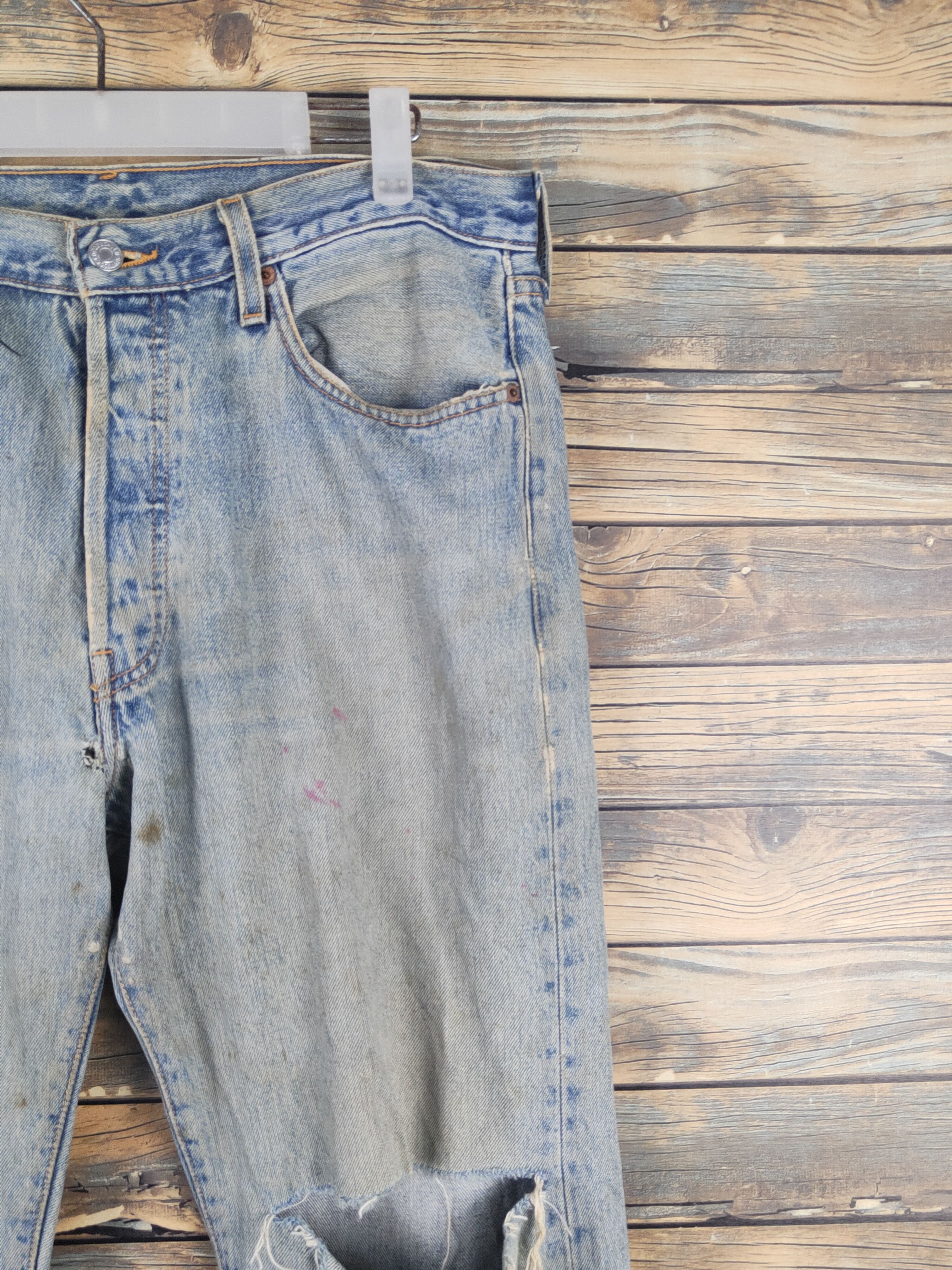 Levi's 501 Levis vintage Blue Distressed Ripped denim Jeans #W1619 Size US 34 / EU 50 - 6 Thumbnail