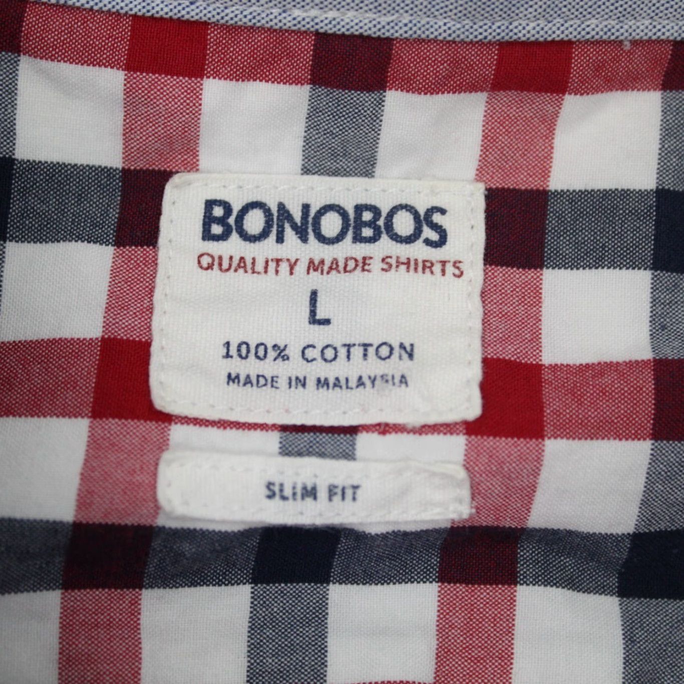 Bonobos Bonobos Shirt Mens Large Red/Blue/White Check Slim Fit Cotton L/S Button Down Size US L / EU 52-54 / 3 - 7 Thumbnail