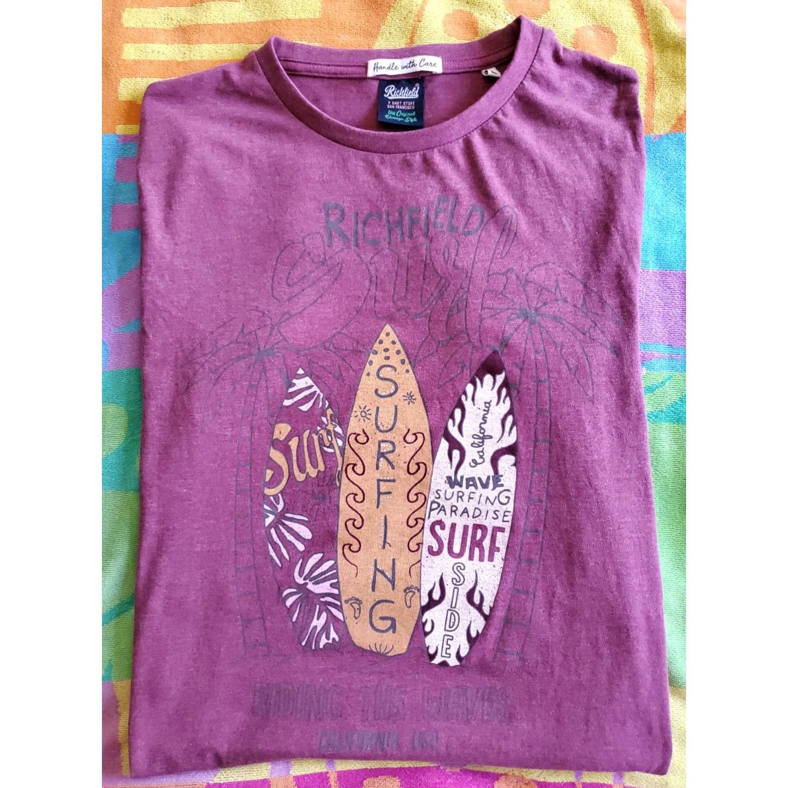 Paradise Richfield Surf T-Shirt Unisex Adults Slim L Wine Short Sleeve Cotton Blend Riding The WAVES Surfing Paradise SZ L Size US L / EU 52-54 / 3 - 2 Thumbnail