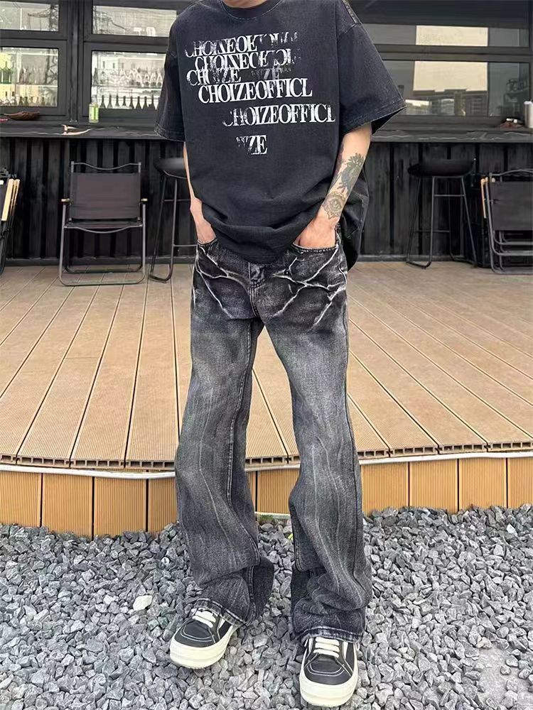 Japanese Brand Vintage Street Washed Faded Stripe Micro Flare Black Jeans Size US 28 / EU 44 - 3 Thumbnail