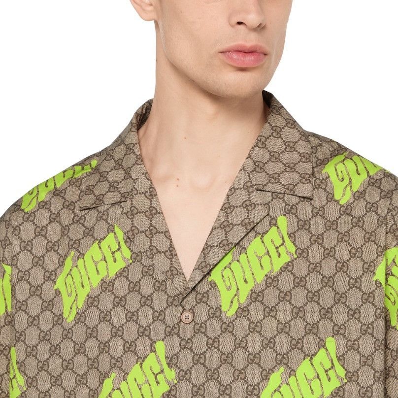Gucci o1la5ras0426 Printed Cotton Poplin Bowling Shirt in Beige Size US XS / EU 42 / 0 - 5 Thumbnail