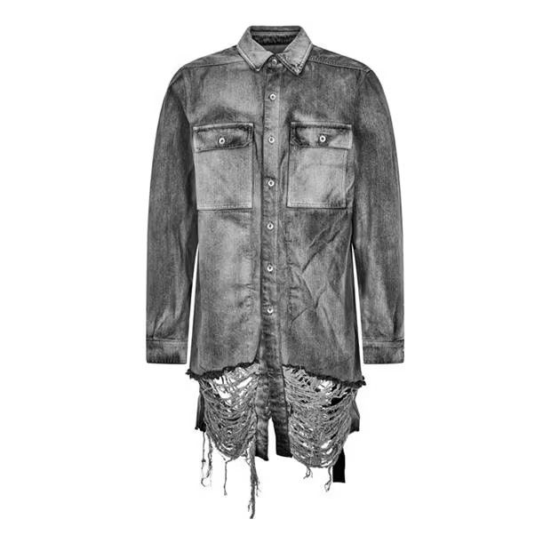 o1g2r1mq0624 Fringed Over shirts in Grey & Black