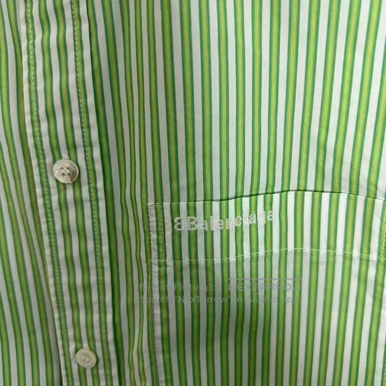 Balenciaga Balenciaga Green Striped Pleated Shirt Size XS / US 0-2 / IT 36-38 - 3 Thumbnail