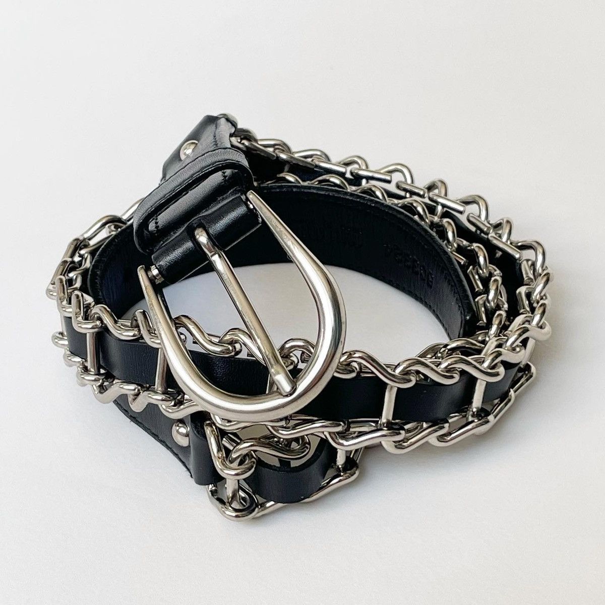 Miu Miu Miu Miu Metal Chain Black Leather Belt Size 30 - 2 Thumbnail