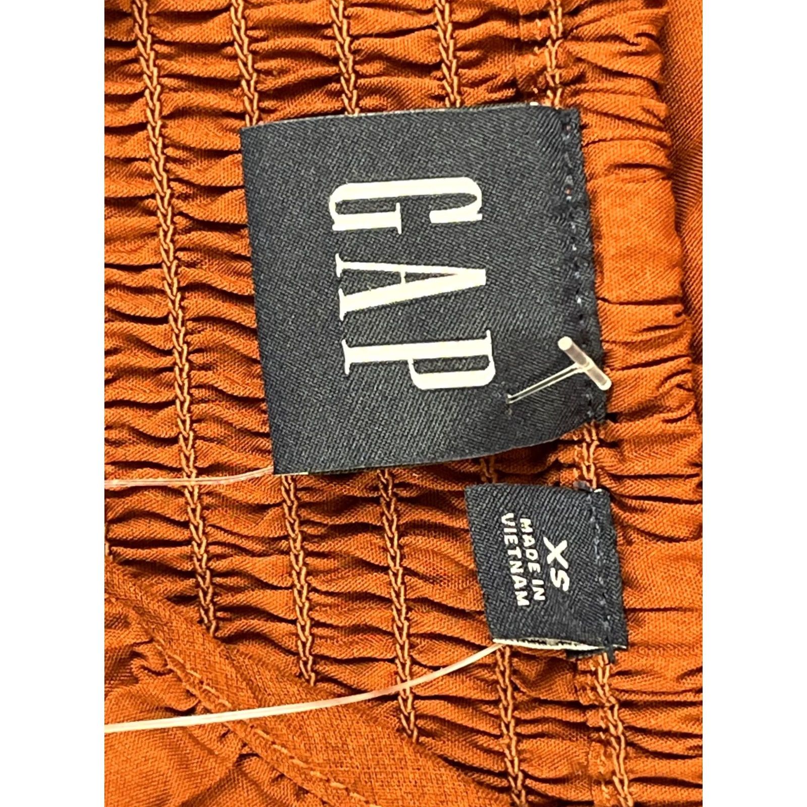 Gap GAP Womens XS Puff Sleeve Tiered Mini Dress Rust Brown Smocked Bodice Cotton NWT Size XS / US 0-2 / IT 36-38 - 7 Thumbnail