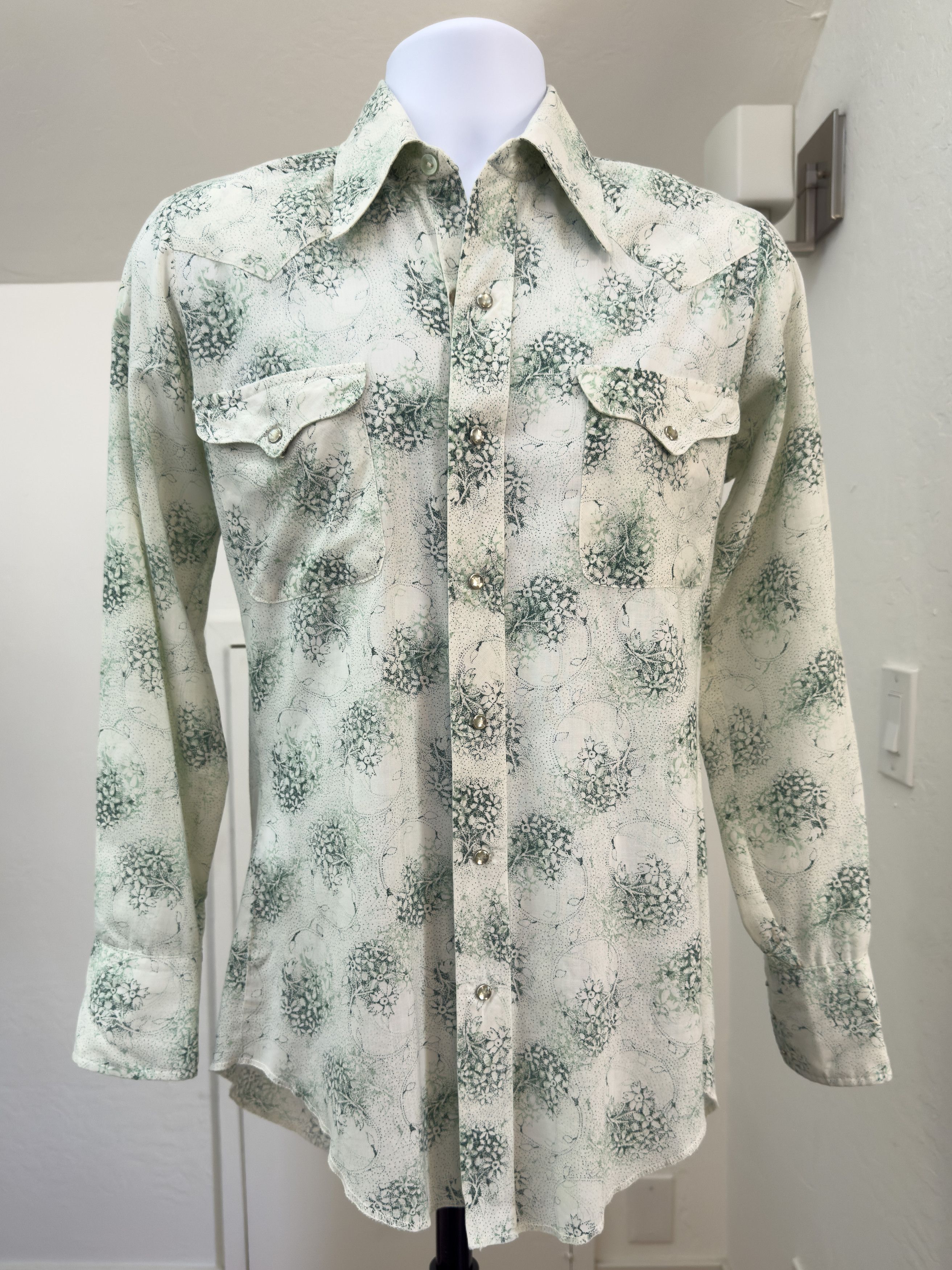 Other Vintage 70s Floral Western Button Up Shirt Pearl Snap Size US M / EU 48-50 / 2 - 2 Thumbnail