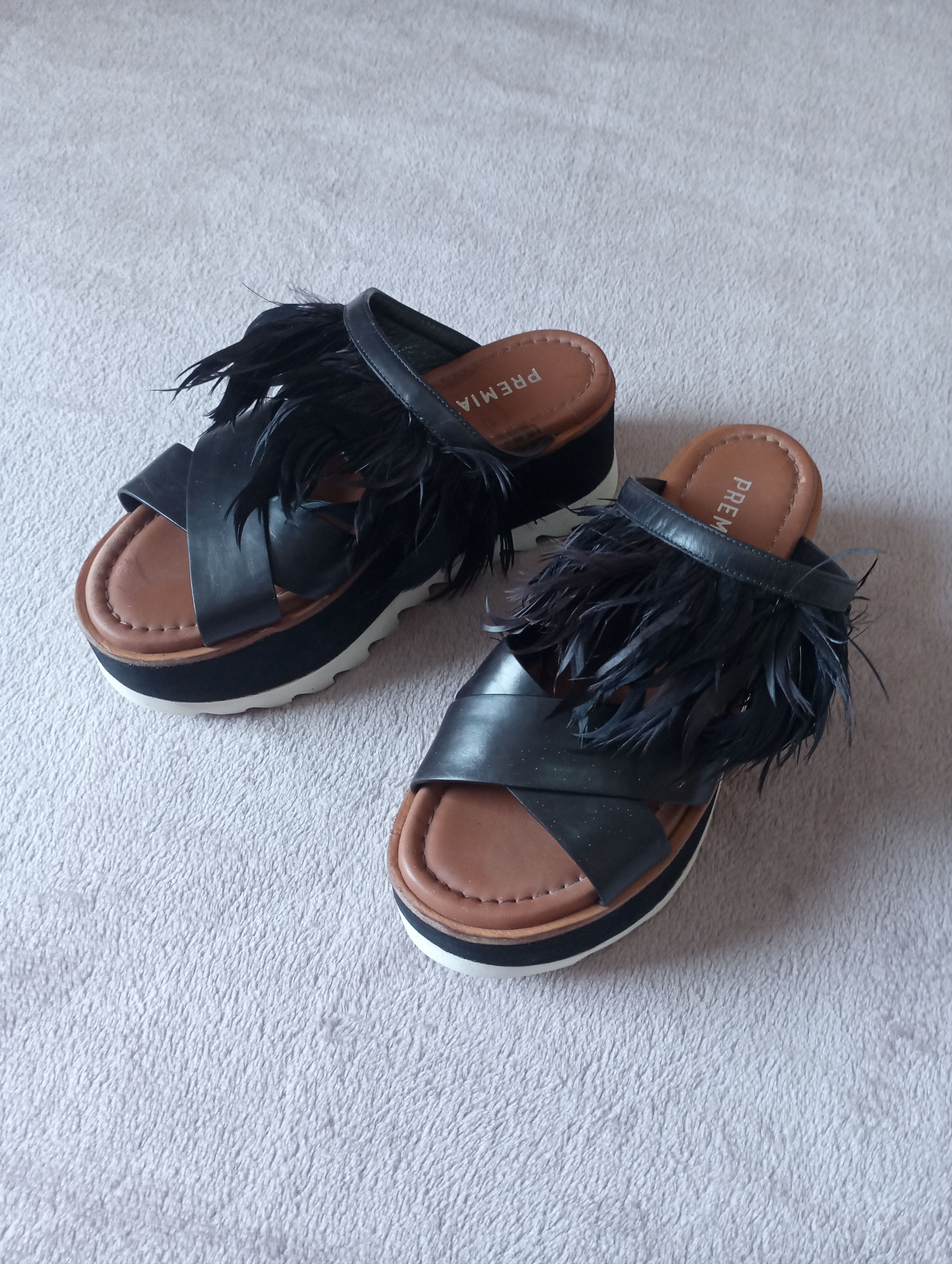 Premiata Premiata Black Feathered leather Slides size 36 Size US 5.5 / IT 35.5 - 1 Thumbnail