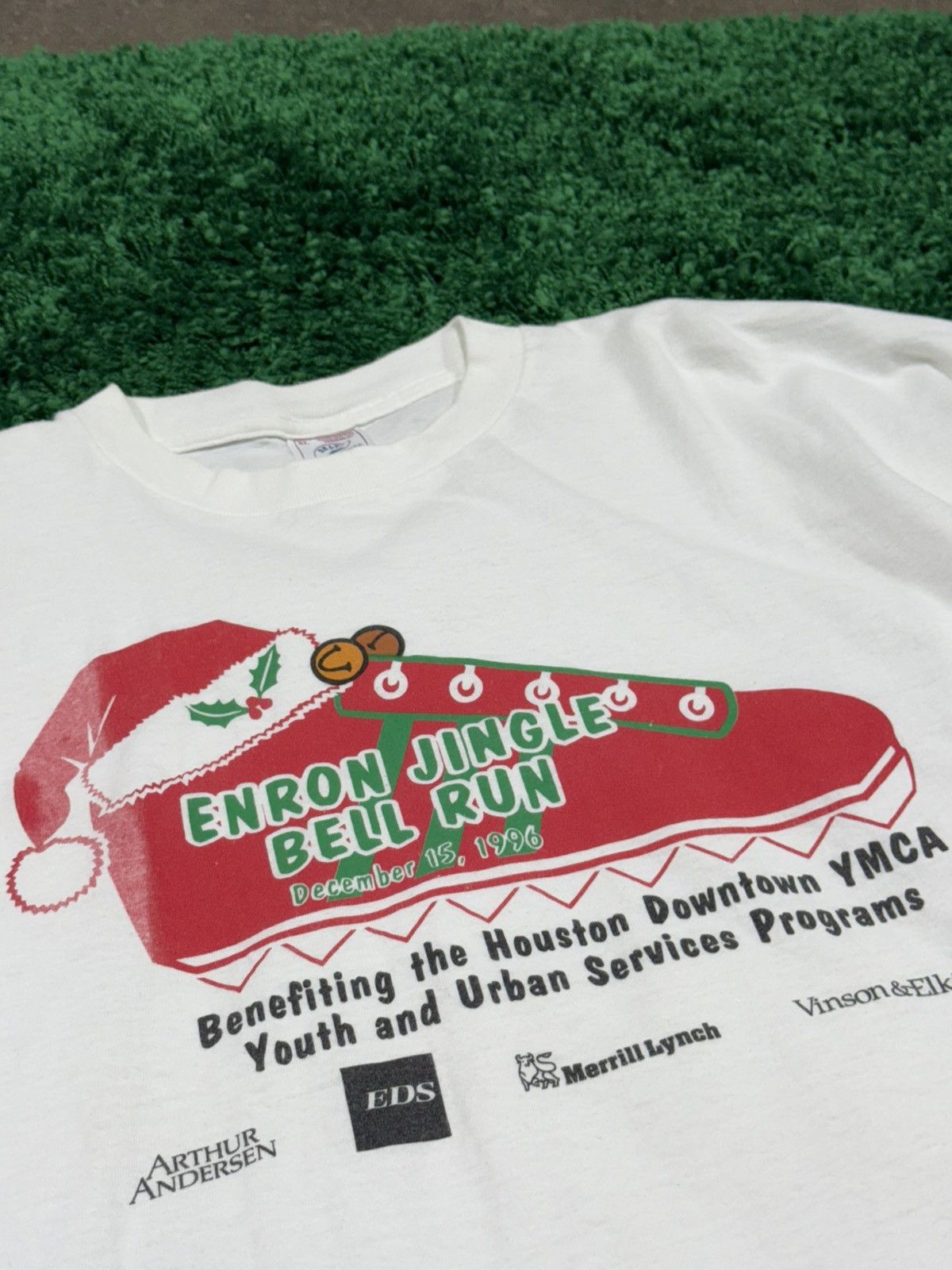 Delta × Vintage RARE Enron Jingle Bell Run 1996 White Long Sleeve XL Size US XL / EU 56 / 4 - 1 Thumbnail