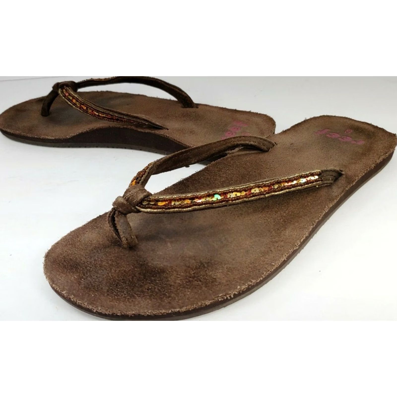 REEF Reef Women's Brown Sparkles Flip Flops Slip On Bling Suede Insoles Sandals Glitter Adult 8M Size US 8 / IT 38 - 4 Thumbnail