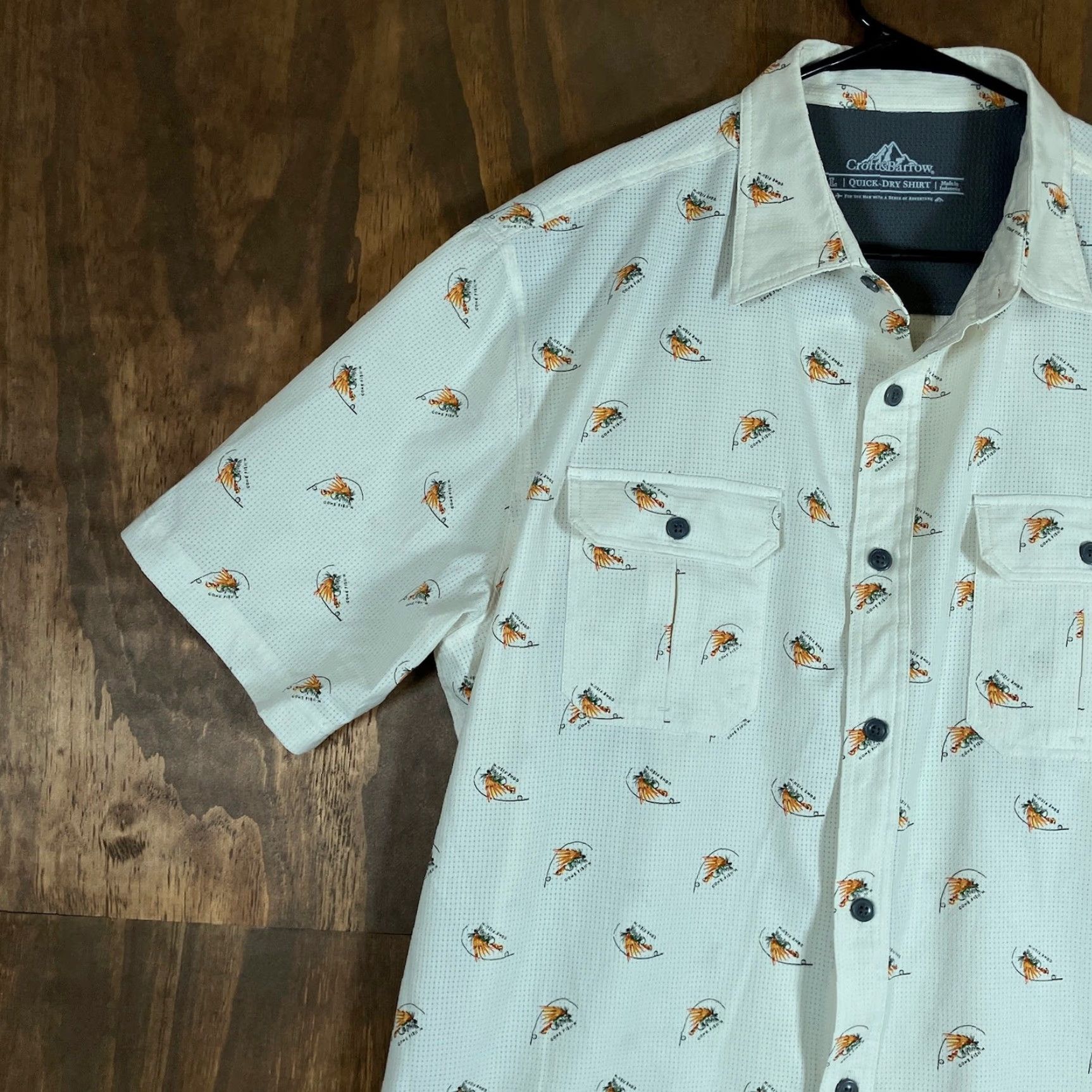 Croft & Barrow Croft & Barrow Mens Shirt Cream "Gon Fishin" Quick Dry Button Up Gorpcore Large Short Sleeve Mens Shirt Size US L / EU 52-54 / 3 - 4 Thumbnail