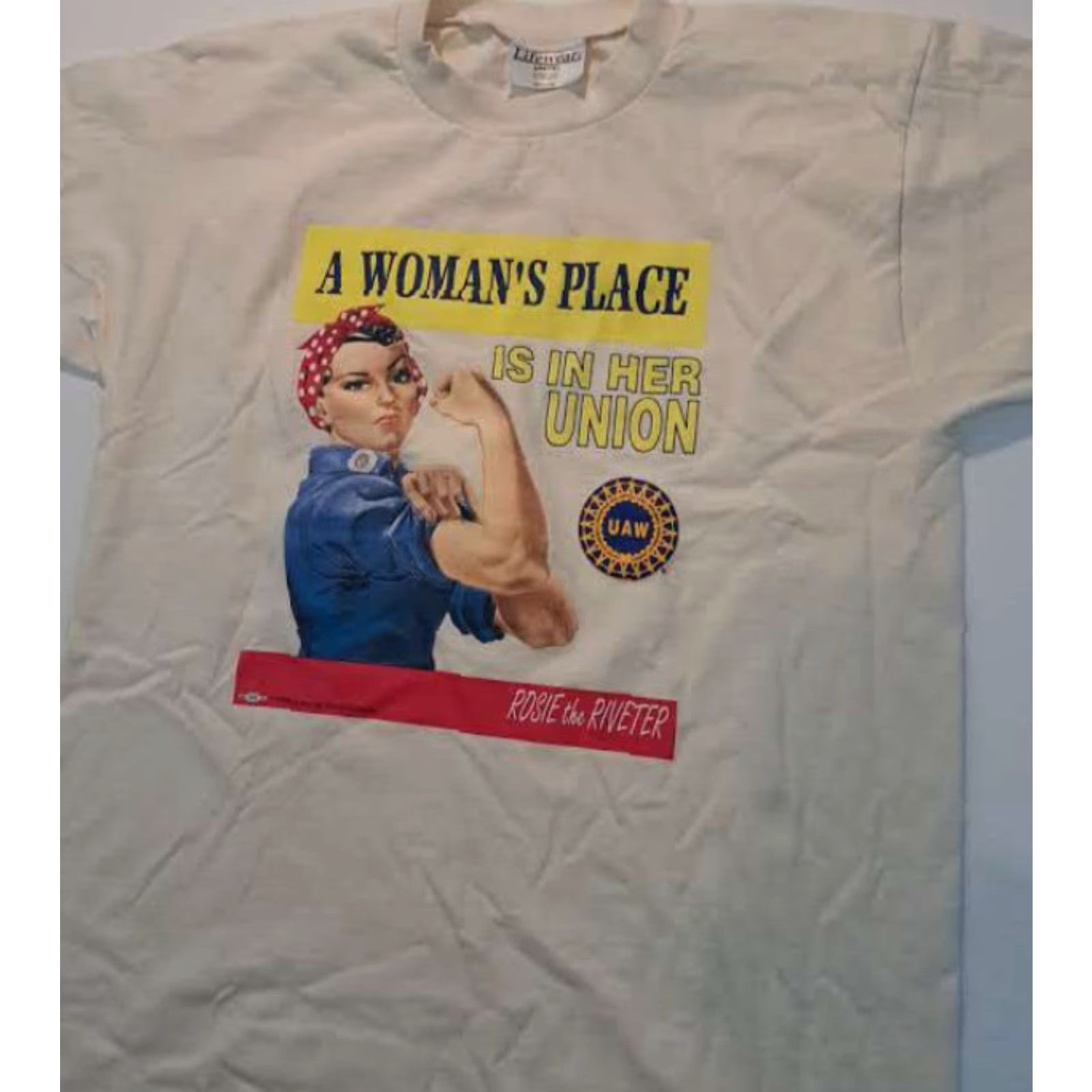 Vintage VINTAGE UAW Rosie the Riveter Woman's Place Union T-Shirt Lifewear USA Medium Tan Short Sleeve Mens M USA Size US M / EU 48-50 / 2 - 3 Thumbnail