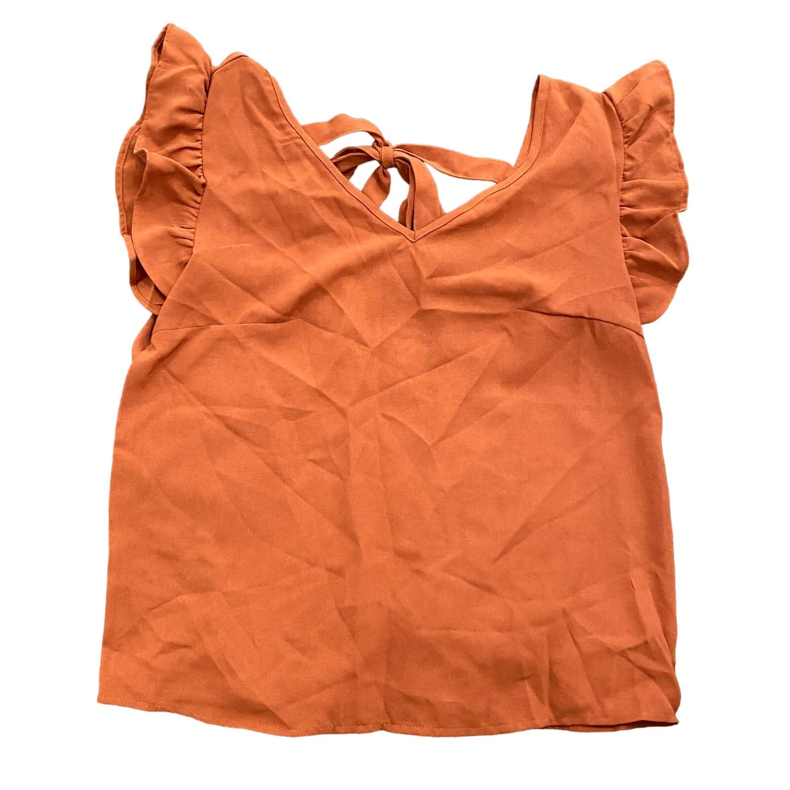 Shein Flutter Sleeve Tie Back Blouse in Orange, Size XS Size XS / US 0-2 / IT 36-38 - 1 Thumbnail