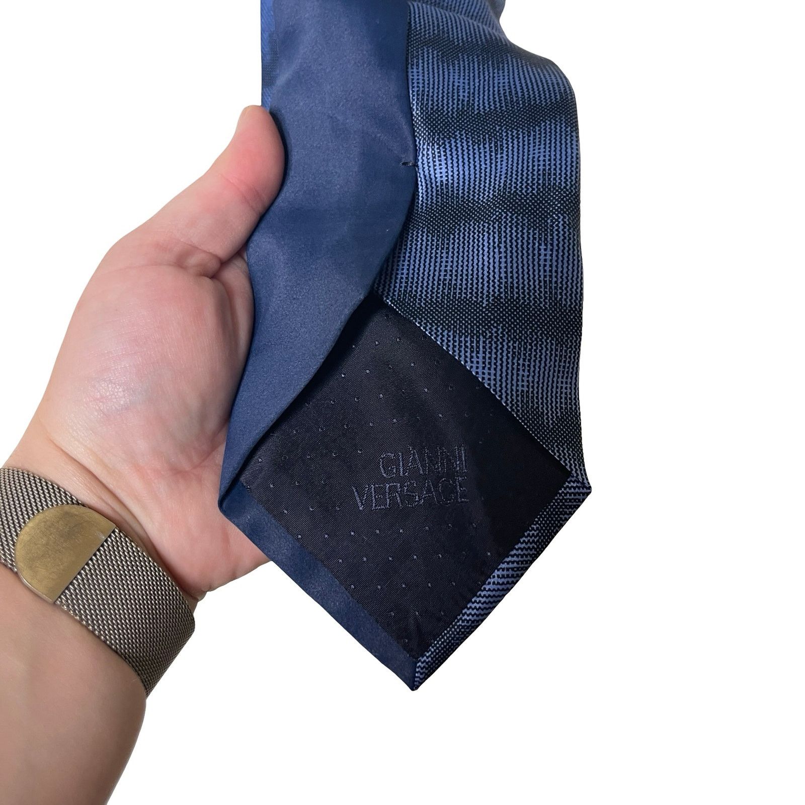 Versace Vintage Ganni Versace Blue Gold 100% silk tie Size ONE SIZE - 6 Thumbnail