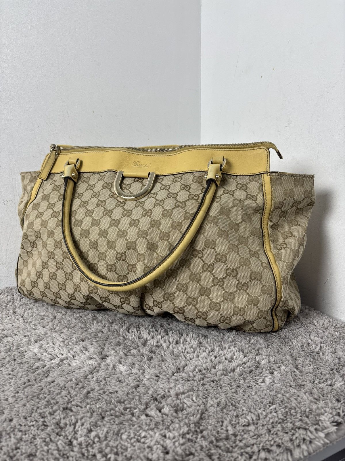 Gucci GUCCI GG Canvas Tote Bag Beige Gold Auth th540 Golden boston Size ONE SIZE - 3 Thumbnail