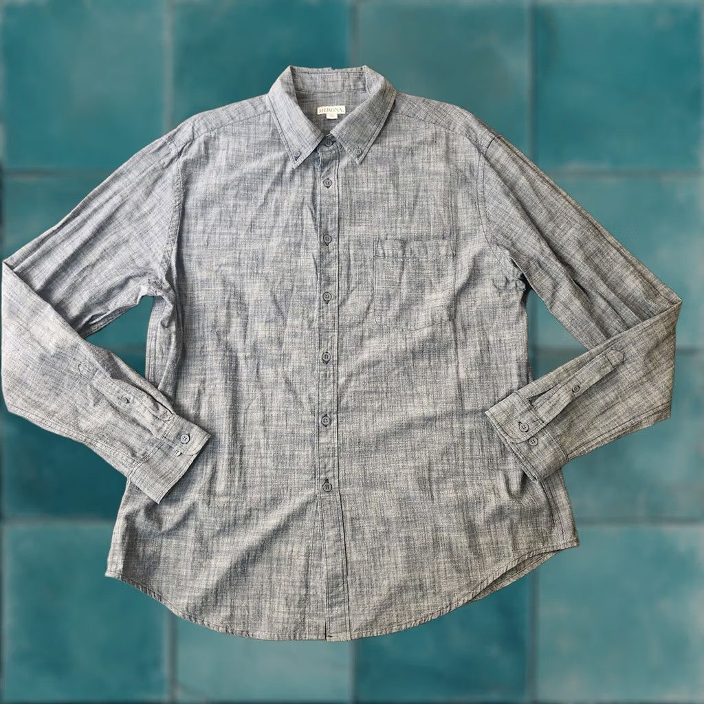Merona Merona Button Up Shirt Mens XL Gray Chambray Long Sleeve Casual Western Pockets Breathable Solid Regular #65041 Size US XL / EU 56 / 4 - 1 Thumbnail