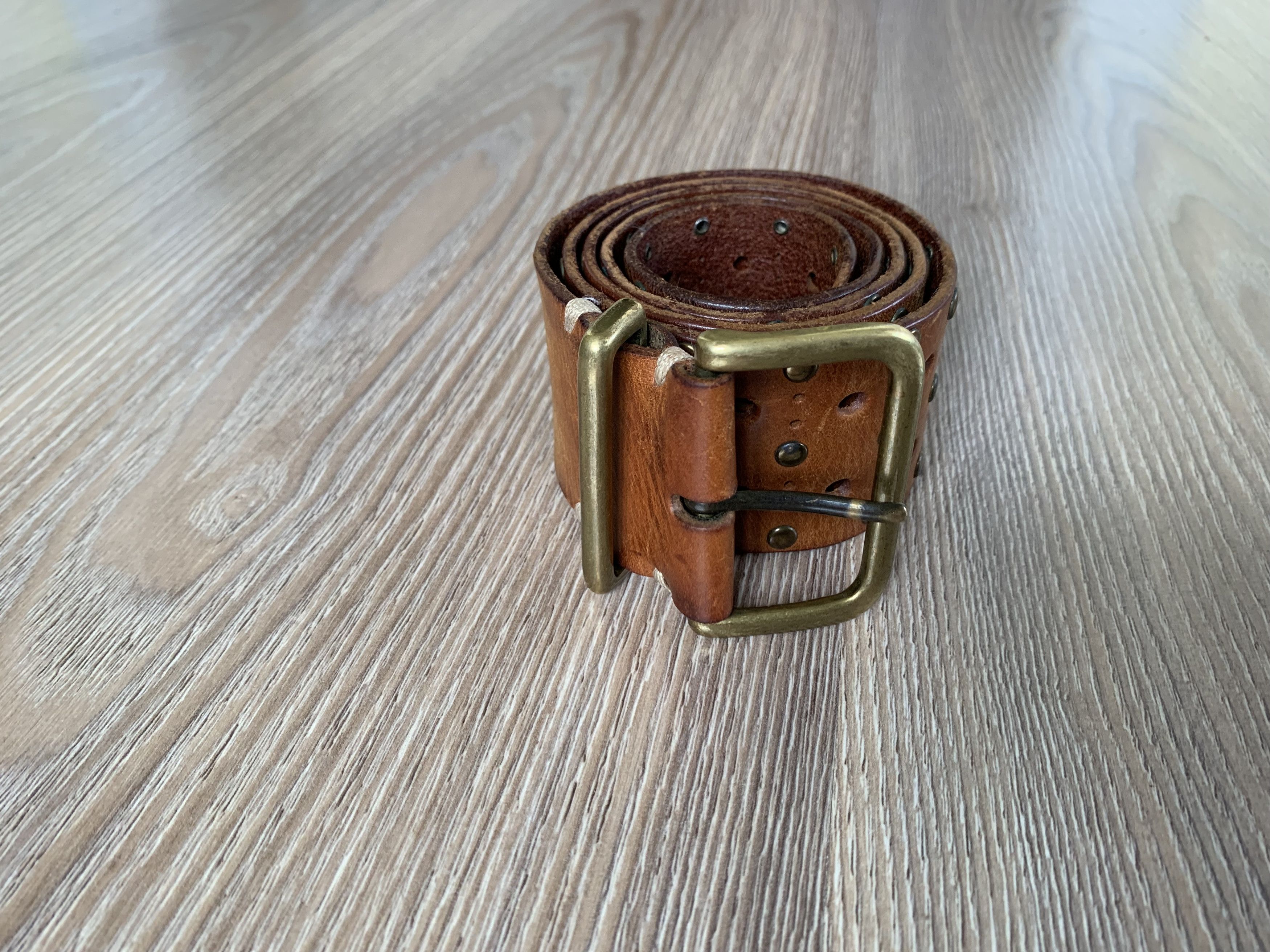 Handmade × Vintage Brown Handmade Perforated Leather Belt Size ONE SIZE - 2 Thumbnail