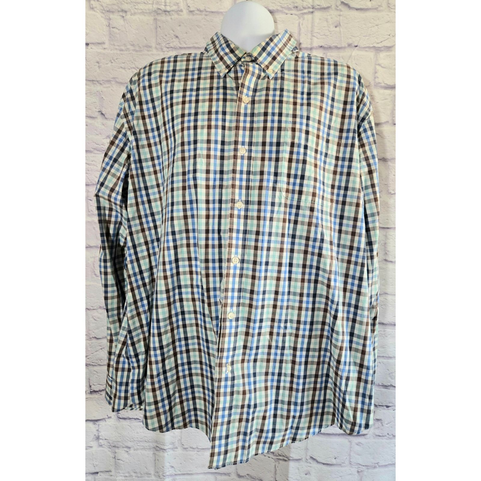 Arrow Arrow Blue Brown Plaid Button Up Men's Shirt XXL Size US XXL / EU 58 / 5 - 1 Thumbnail