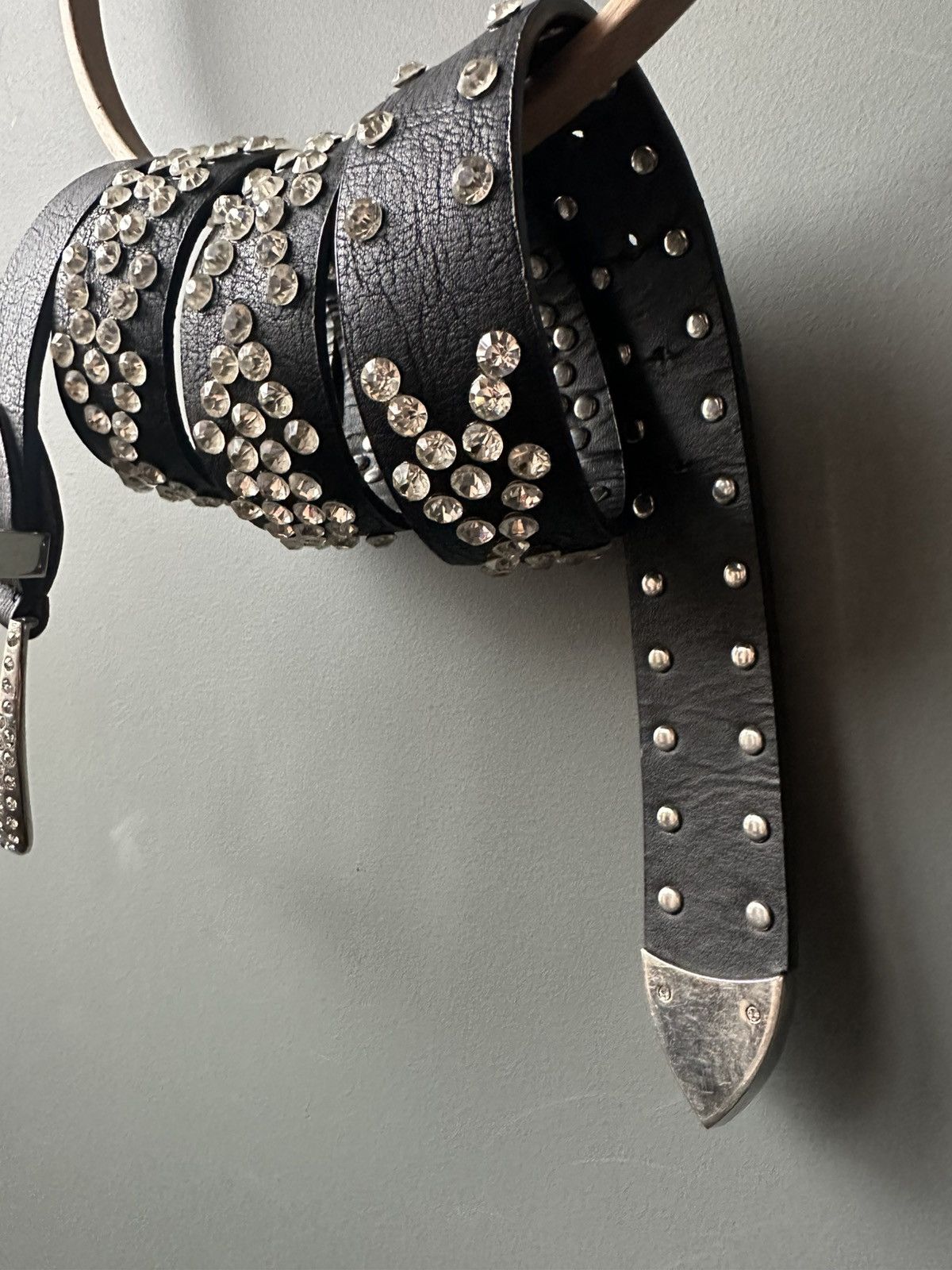 Vintage Leather Rhinestones Belt BB Simon Analog Size ONE SIZE - 3 Thumbnail