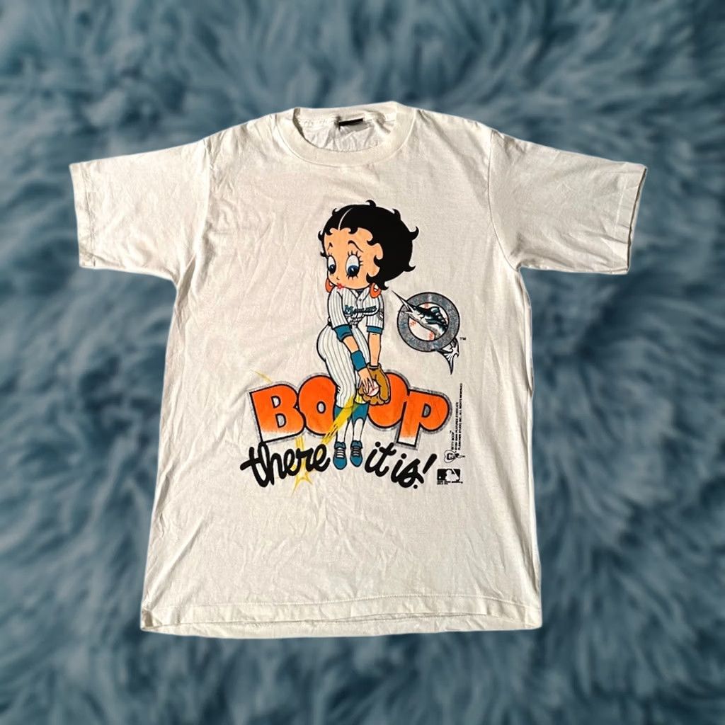 Changes VINTAGE 90s Florida Marlins Betty Boop T-Shirt MLB Single Stitch L White Uni Adults Mens Womens Size US L / EU 52-54 / 3 - 1 Thumbnail