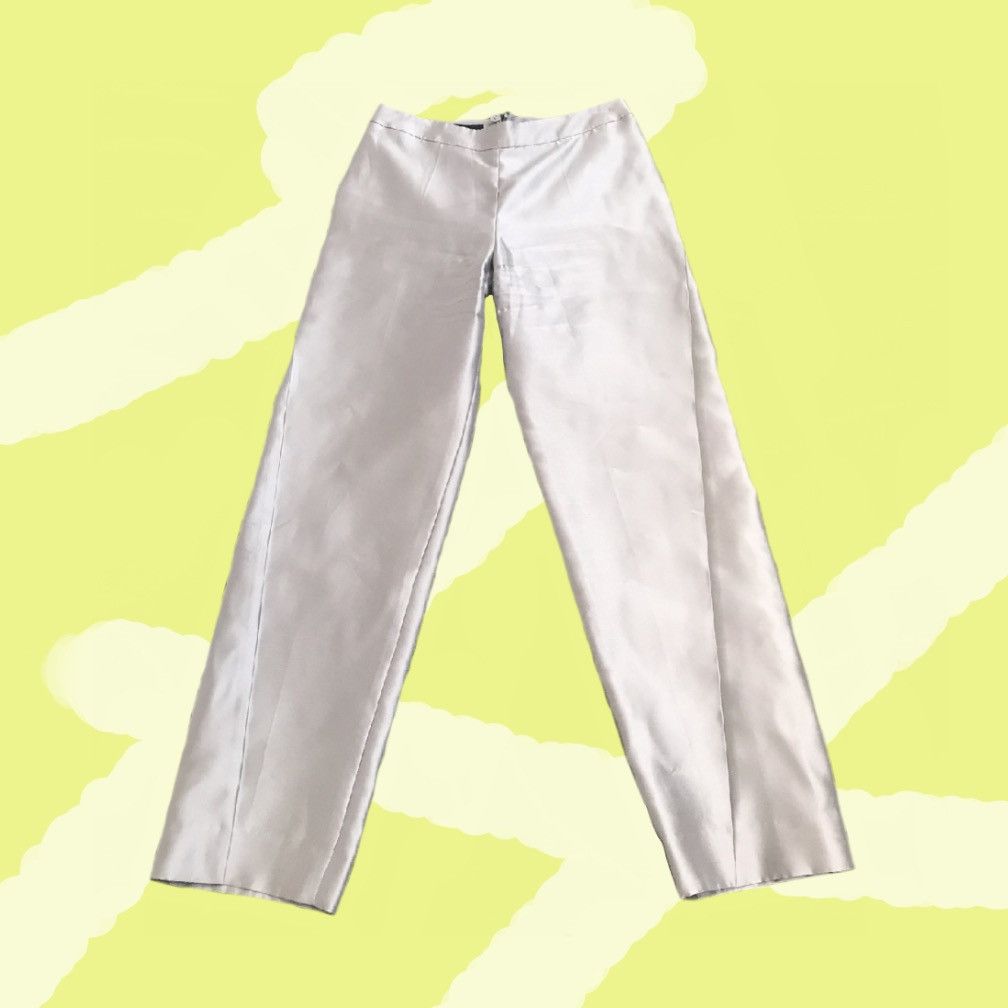 Giorgio Armani Silver Silk Satin Straight Leg Trousers Y2K Minimalist Size 34" / US 12 / IT 48 - 1 Thumbnail