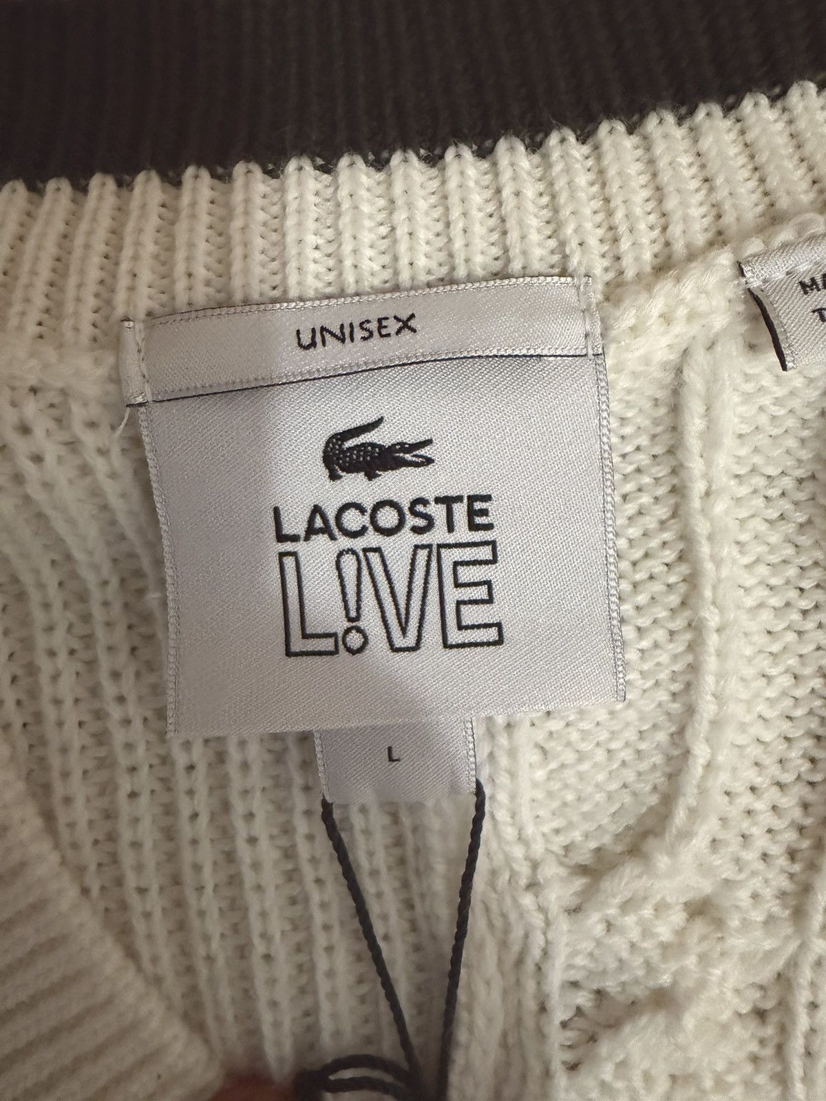 Lacoste Lacoste V-Neck Wool Cable Knit Striped Sweater Size US L / EU 52-54 / 3 - 6 Thumbnail