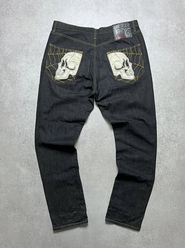 Japanese Brand × Vintage Vintage Skull Embroidery Baggy Japanese Baggy Jeans 38 Size US 38 / EU 54 - 1 Thumbnail