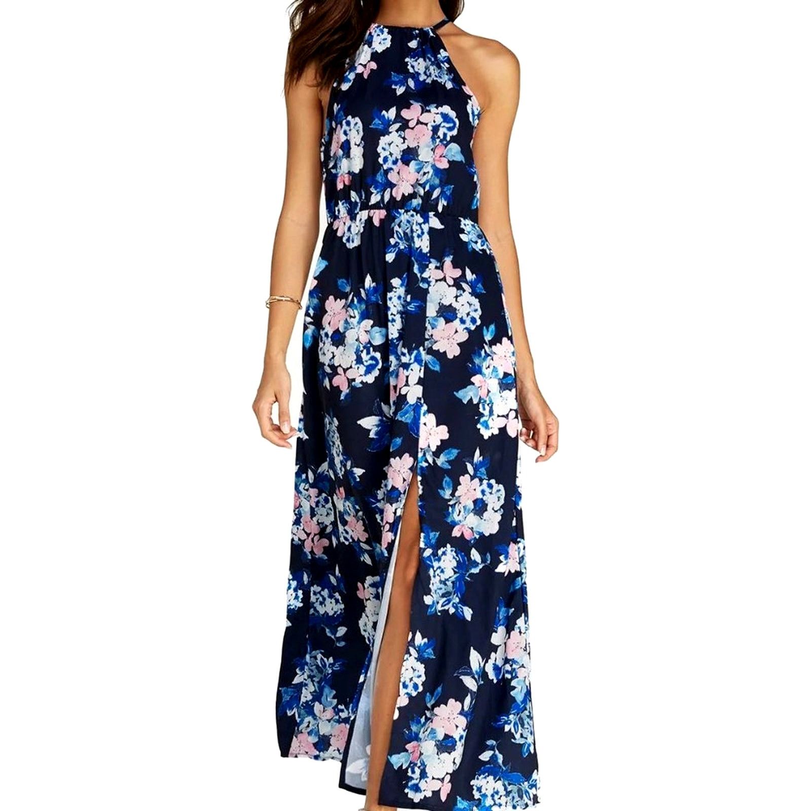 Other Floral Halter Split Maxi Dress In Navy By Miss Floral L Size L / US 10 / IT 46 - 8 Thumbnail