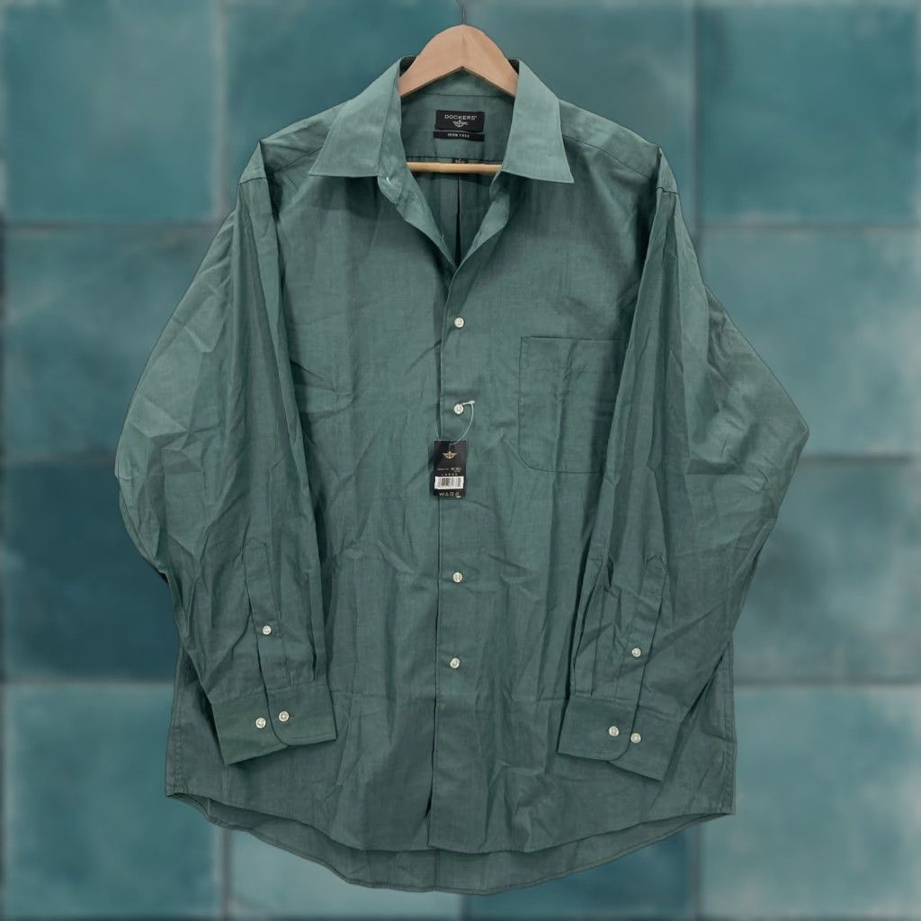 Dockers Dockers Shirt Mens Large Green Iron Free Button Down Long Sleeve Dress 16-16.5 Size 42R - 1 Thumbnail