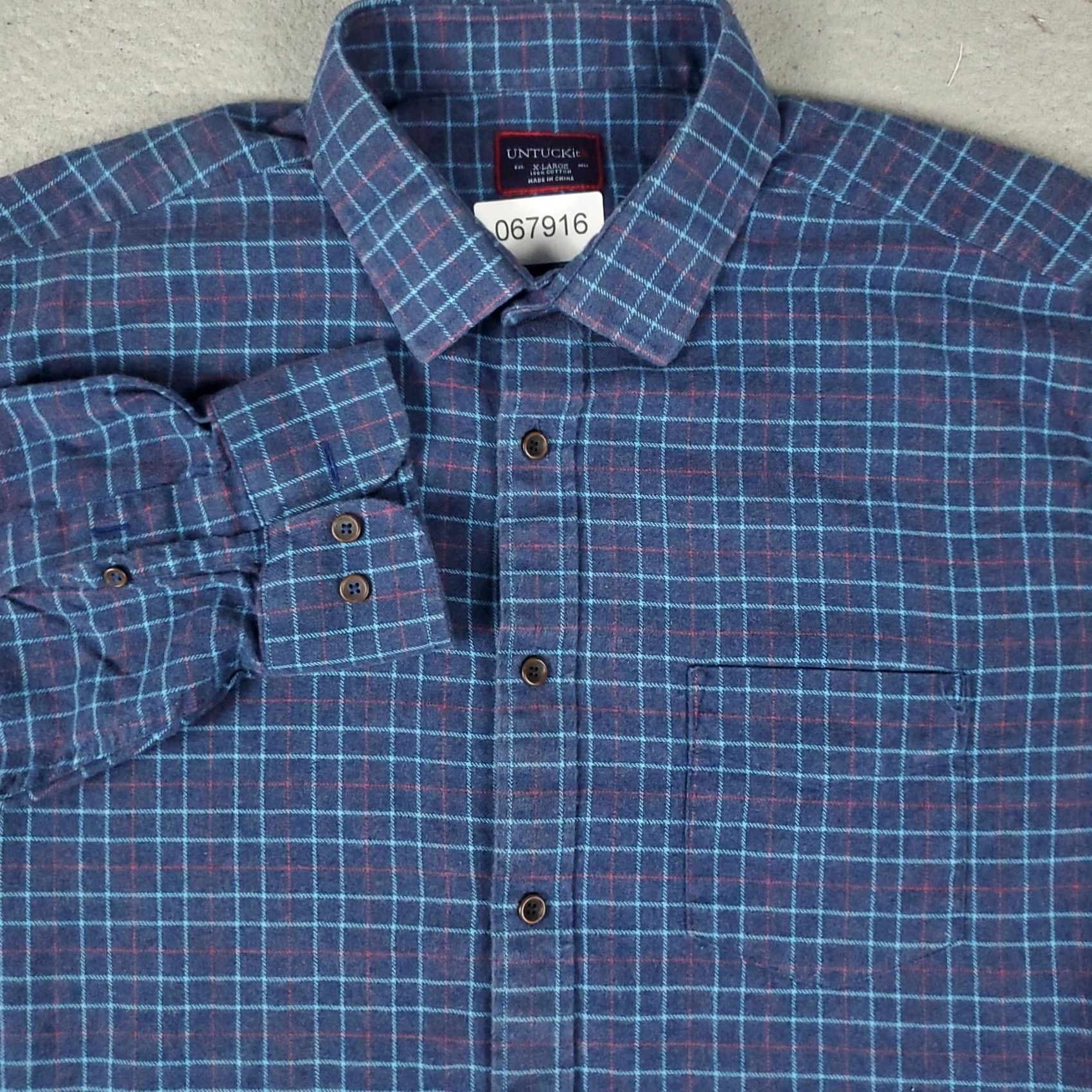 UNTUCKit UNTUCKit Shirt Mens XL Blue Check Flannel Button Up Long Sleeve Size US XL / EU 56 / 4 - 2 Thumbnail