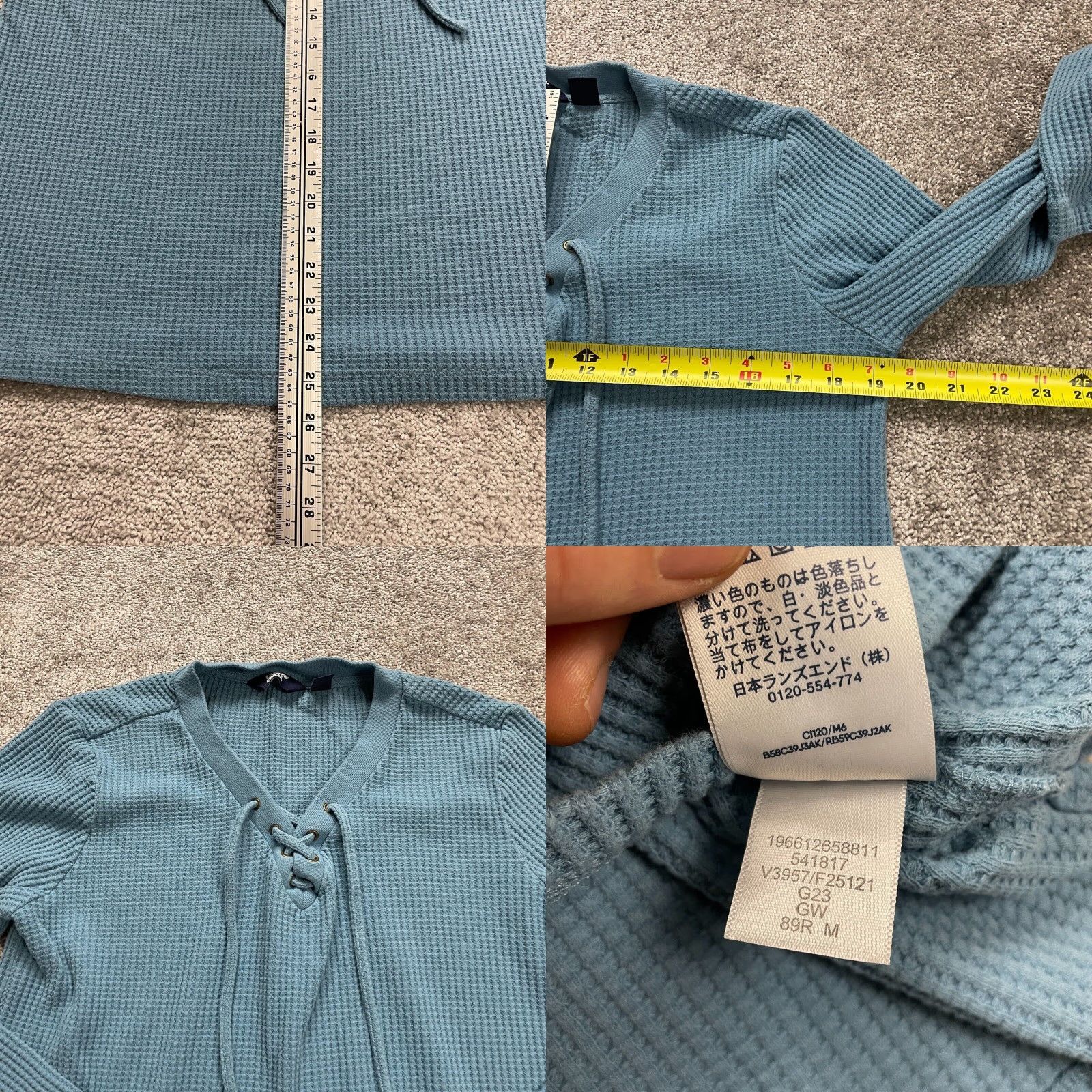 Lands' End Lands' End Womens Sweater Medium Blue Lace V-Neck Waffle Knit Pullover Casual Size M / US 6-8 / IT 42-44 - 8 Thumbnail