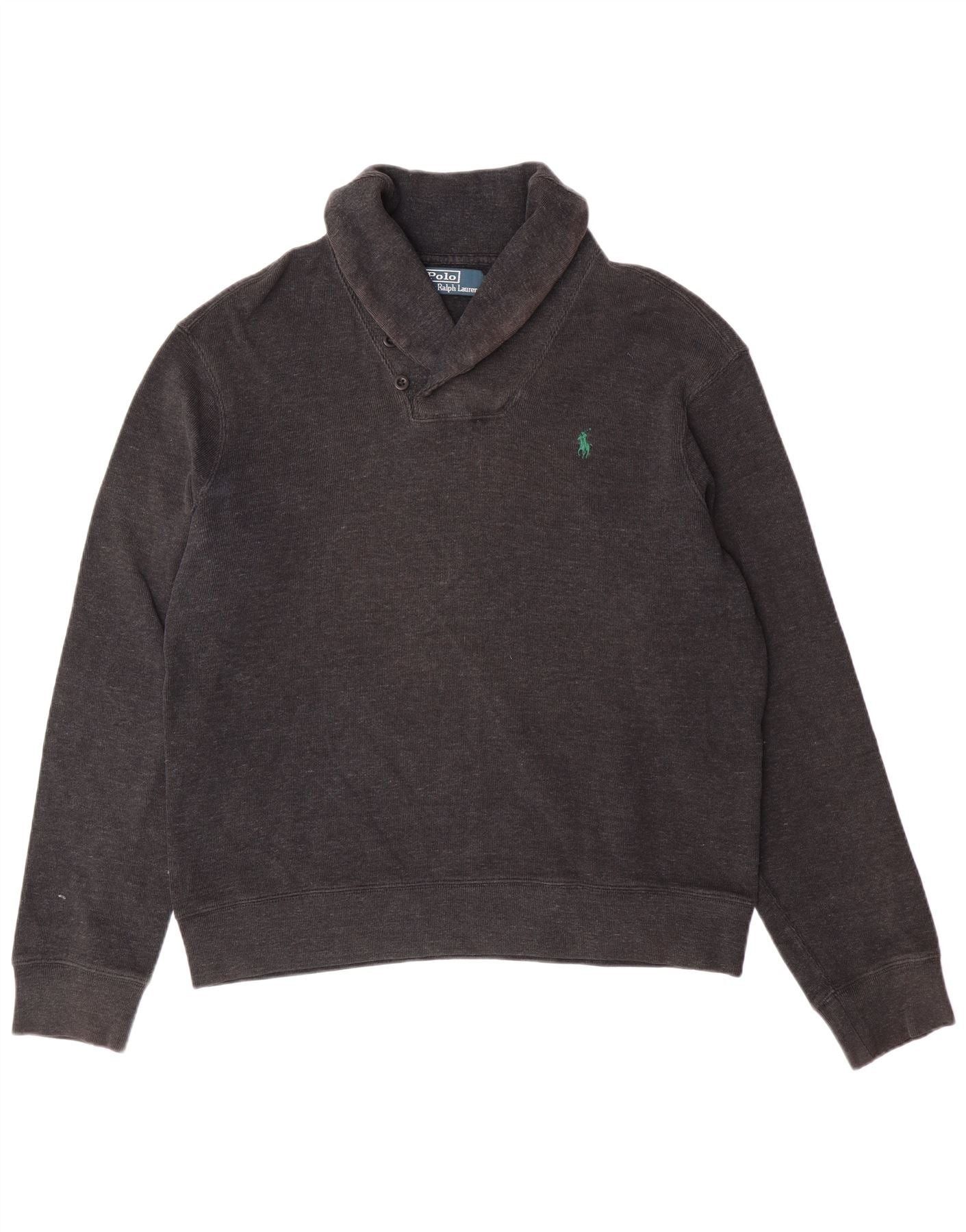 Polo Ralph Lauren Mens Shawl Neck Jumper Sweater Large Grey Cotton Size US XXL / EU 58 / 5 - 1 Thumbnail