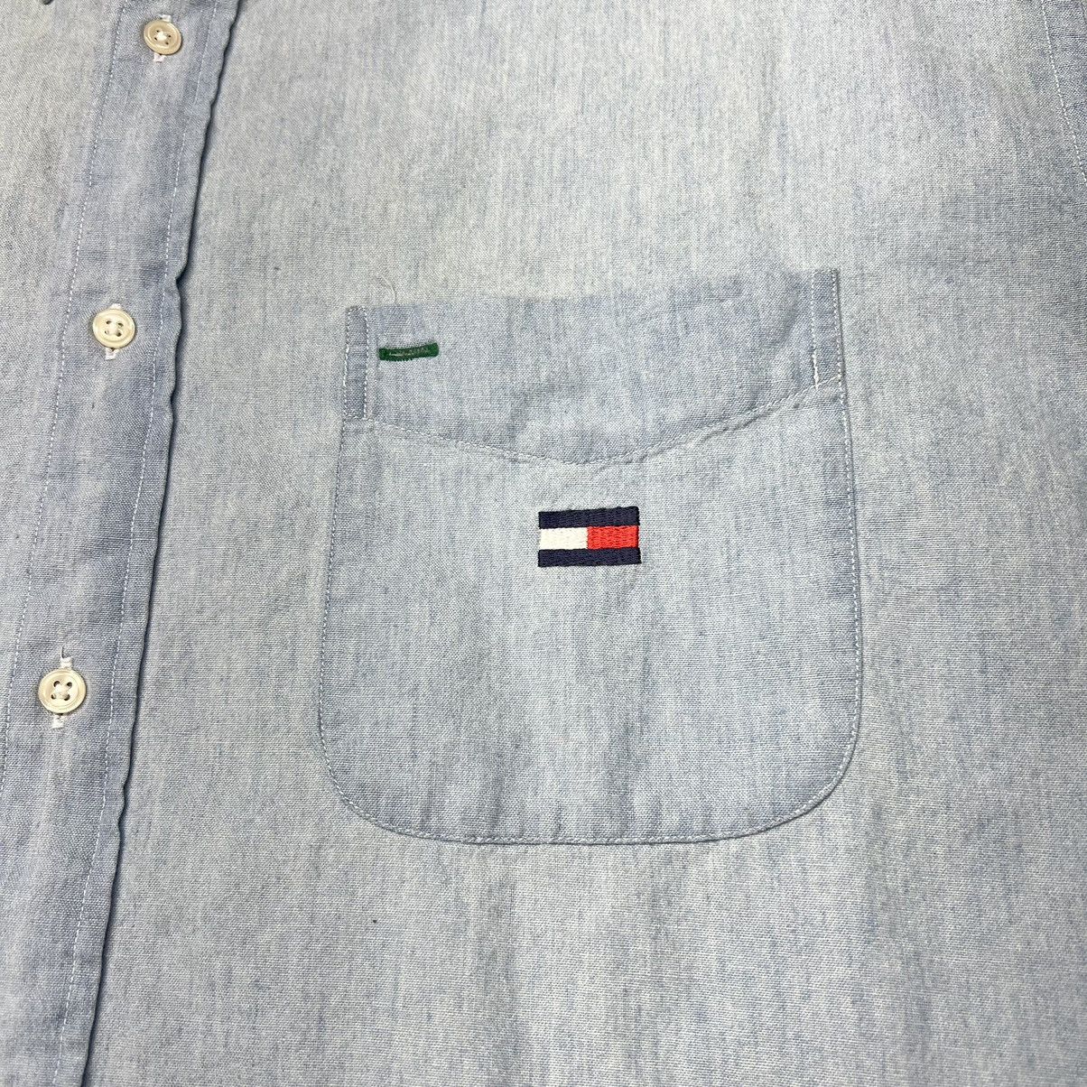 Tommy Hilfiger × Vintage VTG Tommy Hilfiger Button Down Shirt Blue Long Sleeve Faded Size US L / EU 52-54 / 3 - 4 Thumbnail