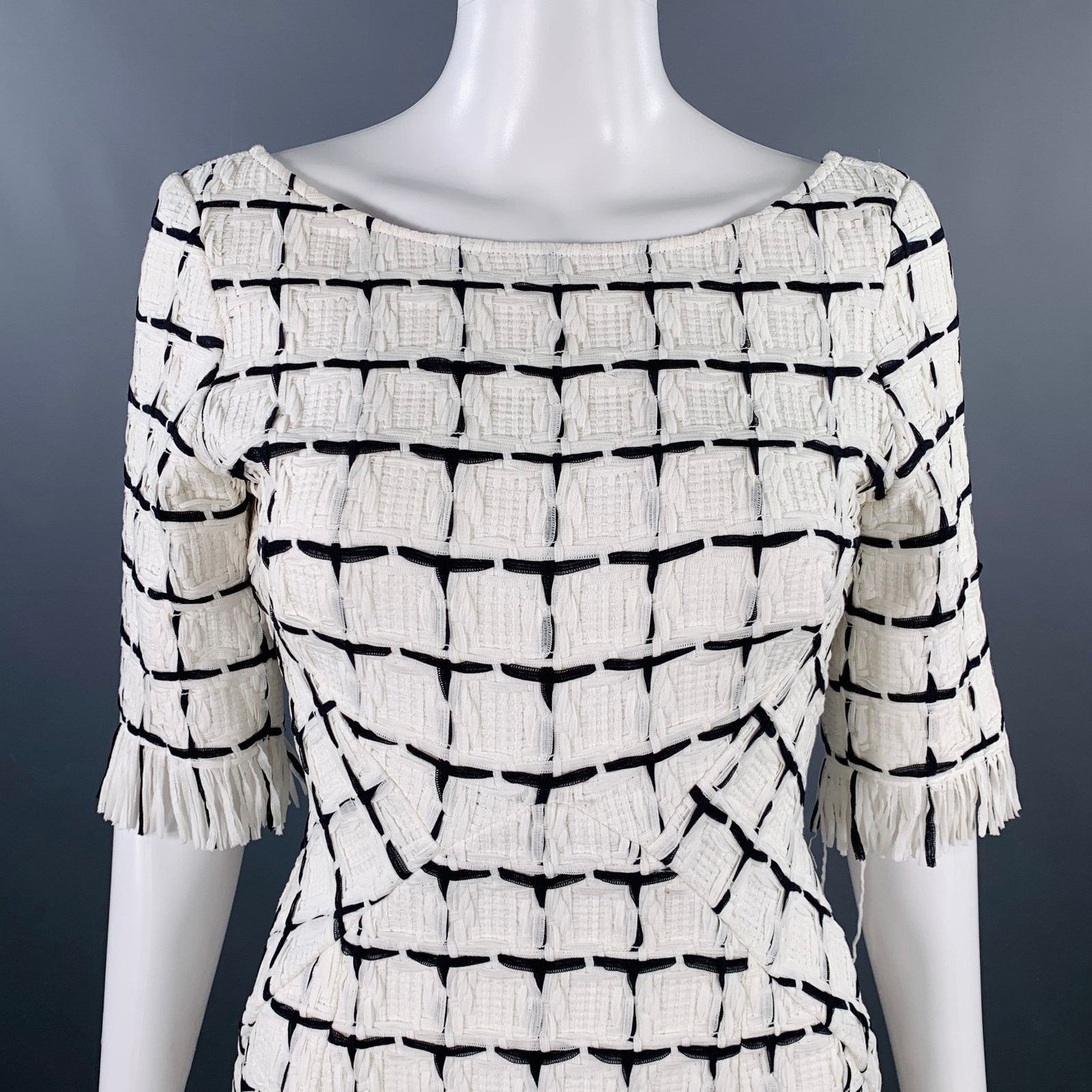 Other Size 4 White Black Cotton Textured Short Sleeve Dress Size S / US 4 / IT 40 - 2 Thumbnail