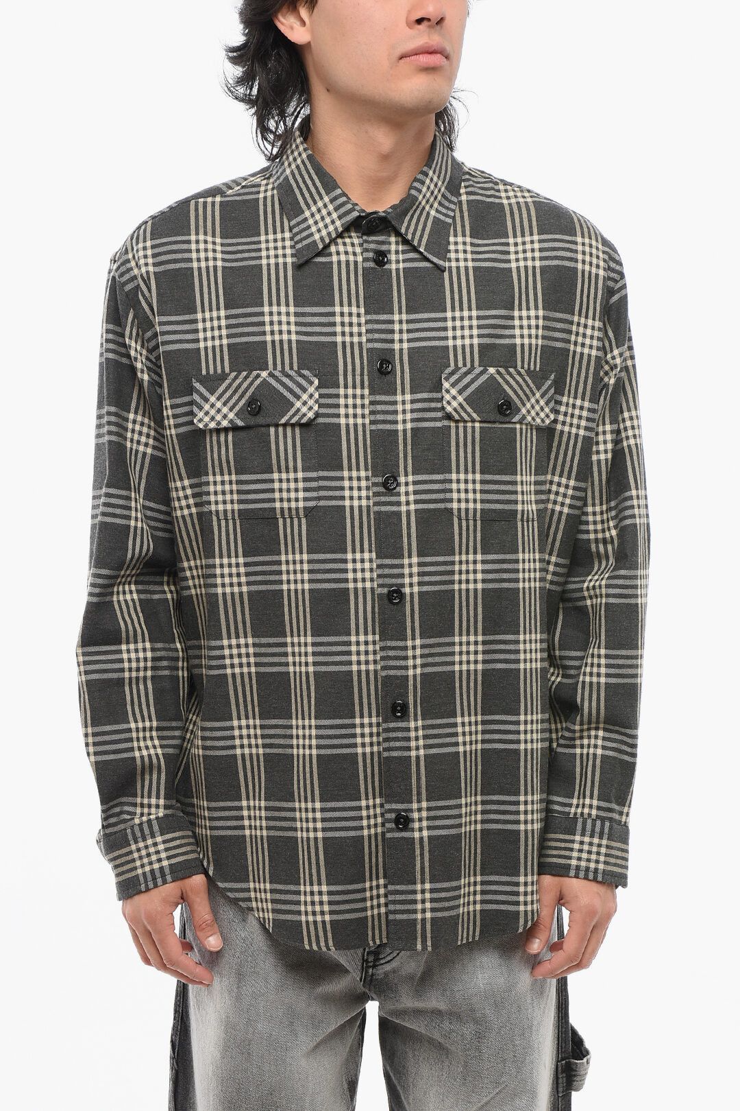 1989 STUDIO og1mm0725 Cotton Flannel Shirt in Grey Size US S / EU 44-46 / 1 - 1 Thumbnail