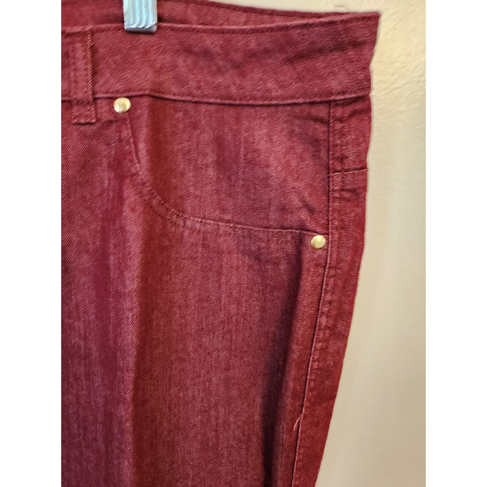 Denime IMAN Wine Pull-on Women's Mid-Rise Stretch Denim Jeans 2X Short Straight Leg Jeans Women Plus Size Wine Denim Straight Leg Size 40" / US 18 - 3 Thumbnail