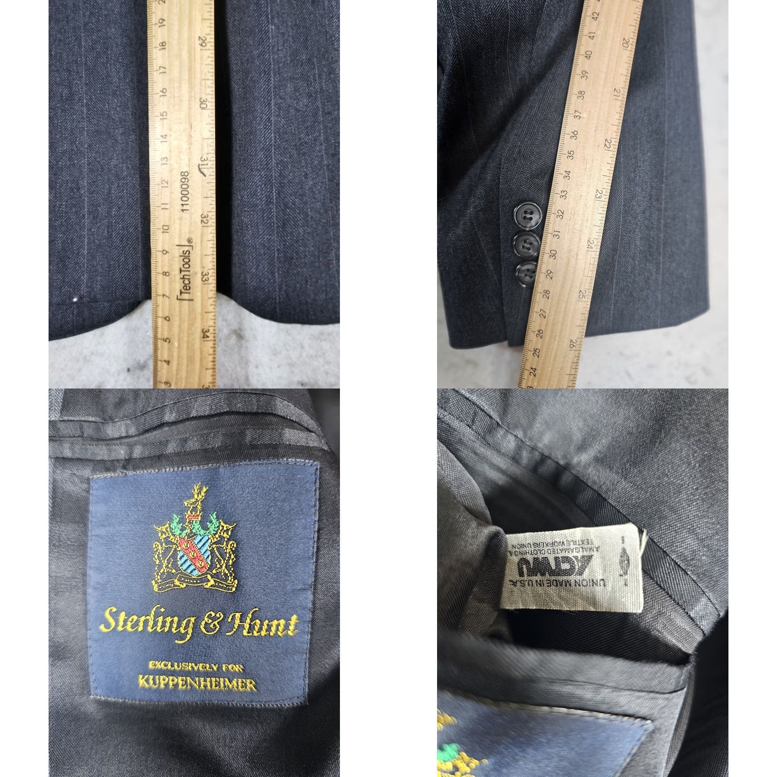 Vintage VINTAGE Sterling & Hunt 2 Piece Suit Dark Gray Mens Size 42L 38x32 Wool 100% Made in USA Size 42R - 11 Thumbnail