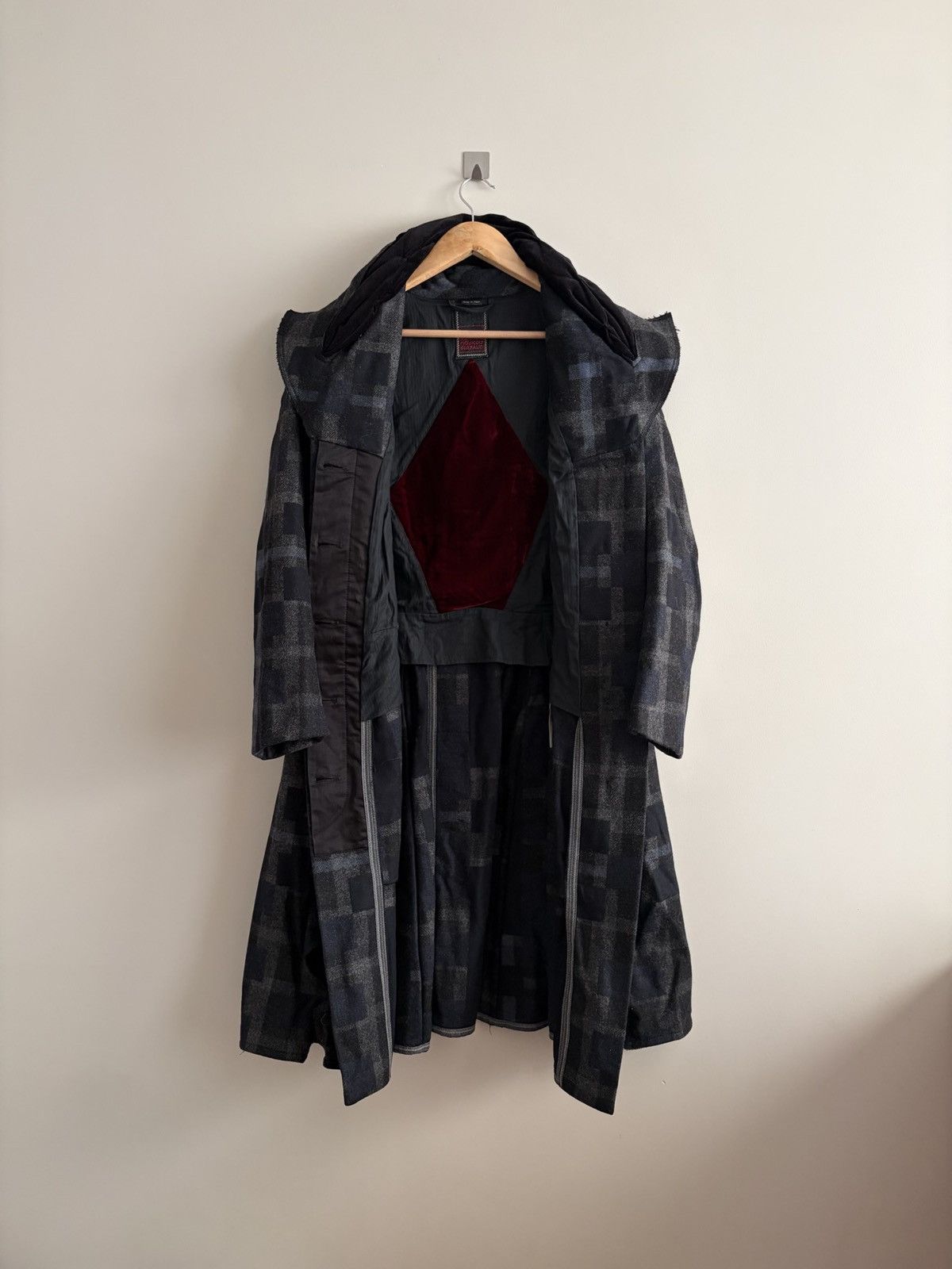Marithe + Francois Girbaud MFG Avant-Garde Wool Plaid Coat with Velour Panels Size L / US 10 / IT 46 - 2 Thumbnail