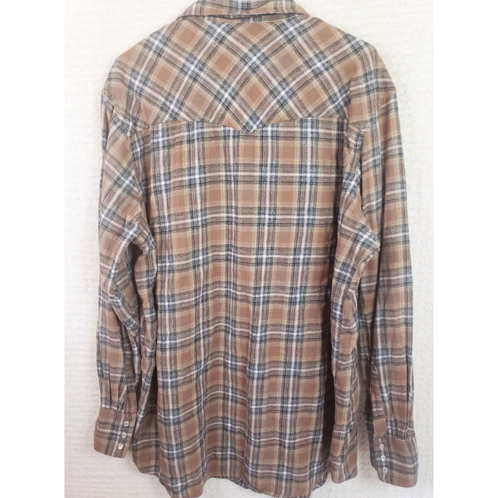 Wrangler Wrangler Wrancher Plaid Flannel Shirt 2XT Brown Blue Long Sleeve Button-Up Men's Casual Workwear 2XT Big & Tall Pockets Cotton Size US XXL / EU 58 / 5 - 6 Thumbnail