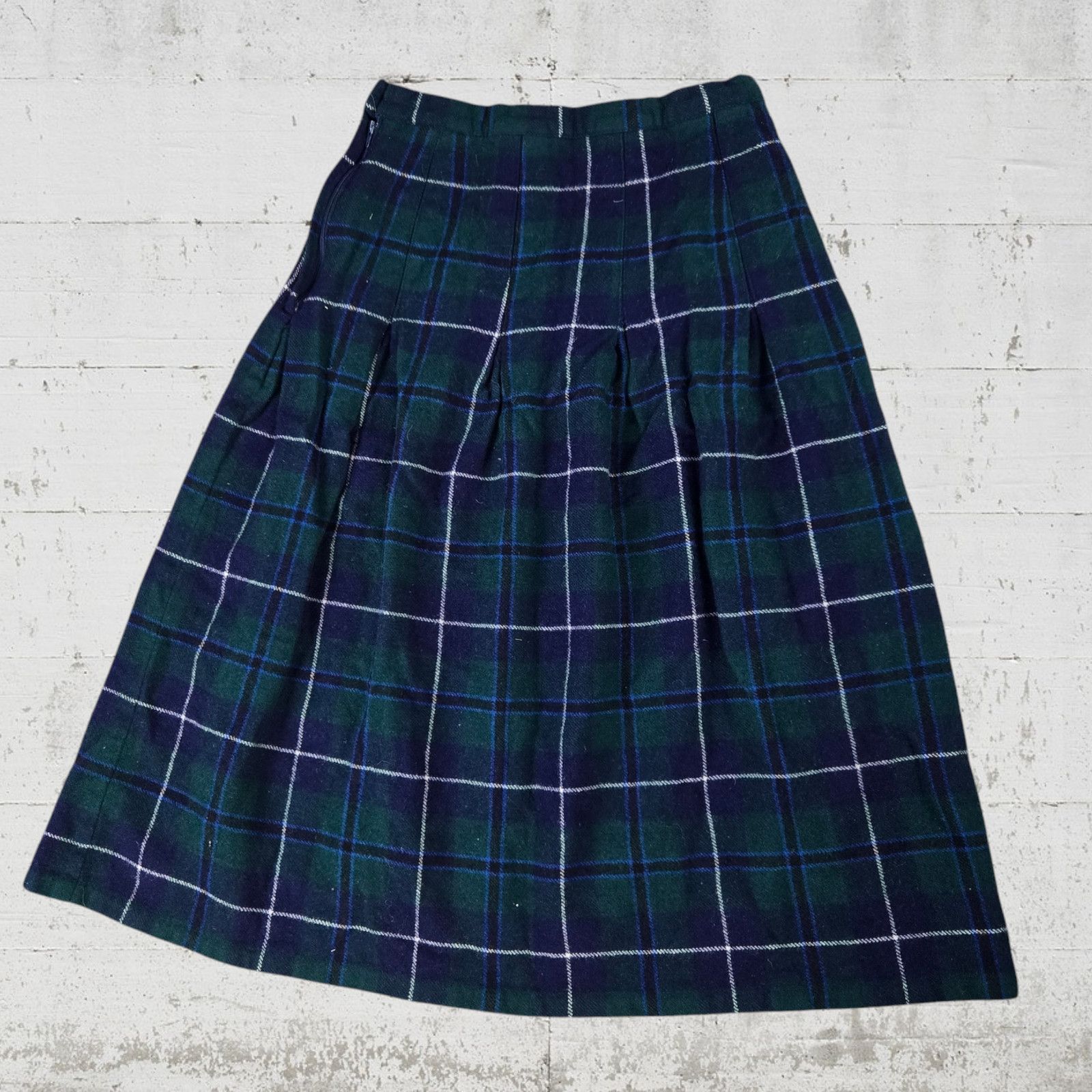 Vintage 90s Green Navy Tartan Plaid Wool Midi Skirt Size 8 Size 30" / US 8 / IT 44 - 7 Thumbnail